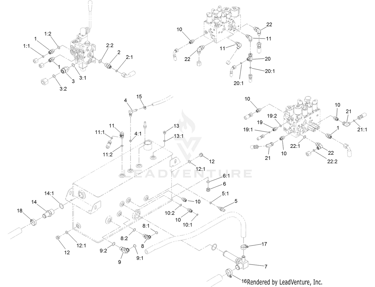 Hydraulic Tank, Manifold, and  Auxiliary Valve Fitting Assembly