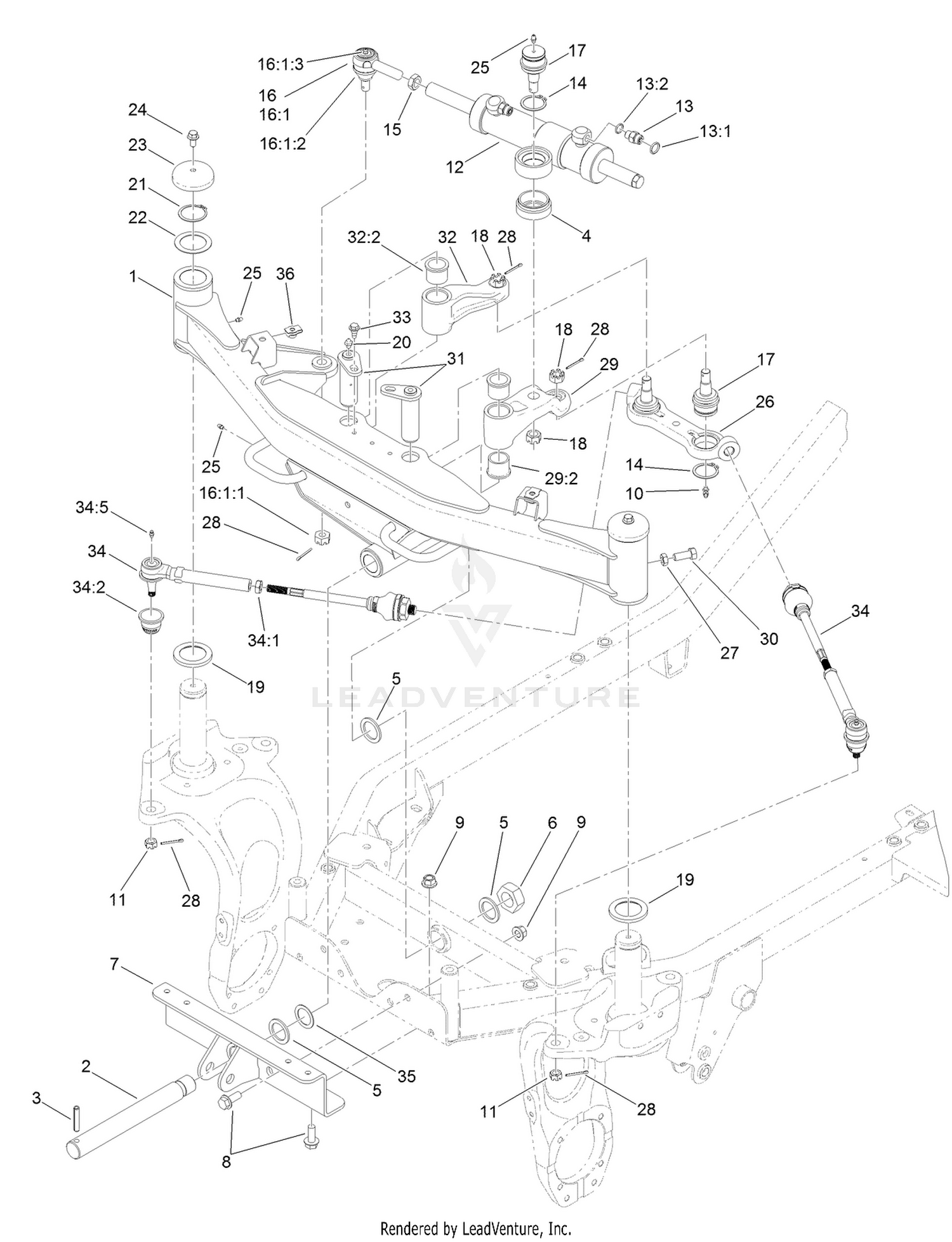 Front Axle and Tie Rod Assembly