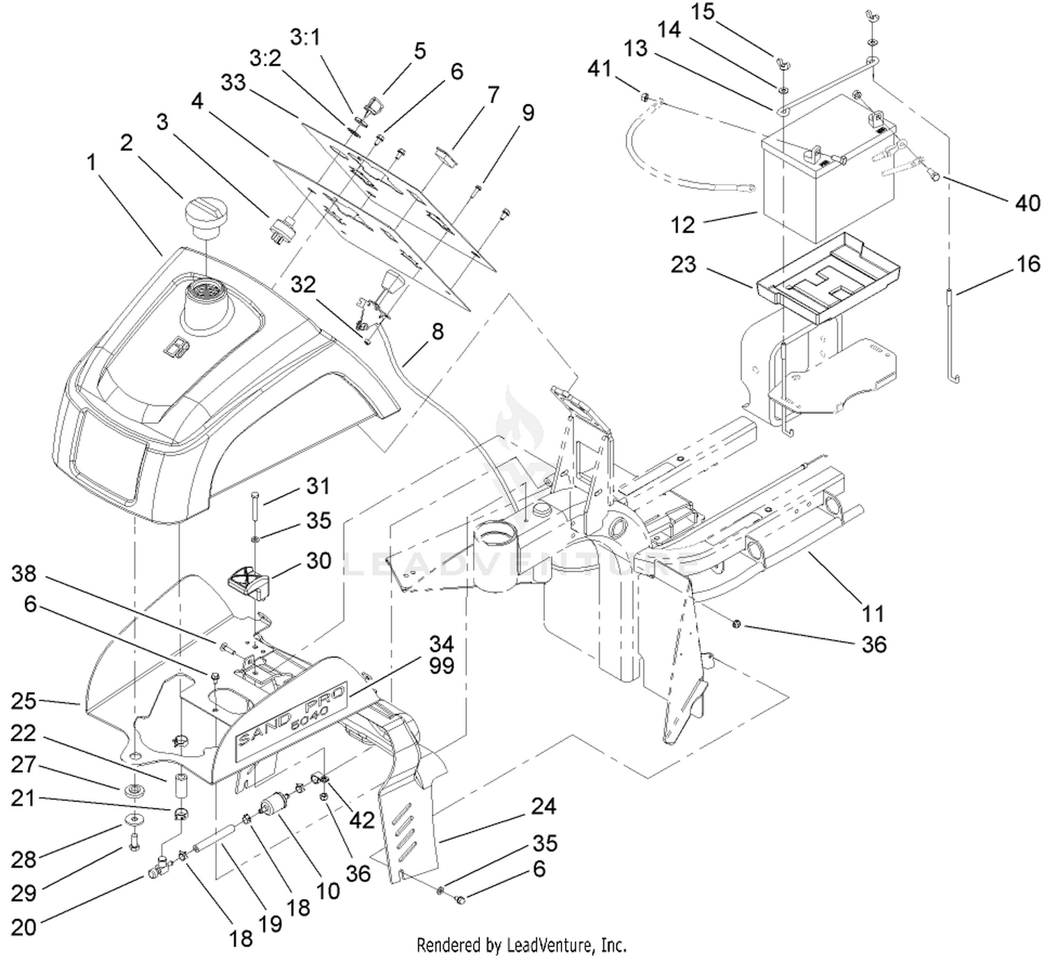 Fuel Tank and Battery Assembly