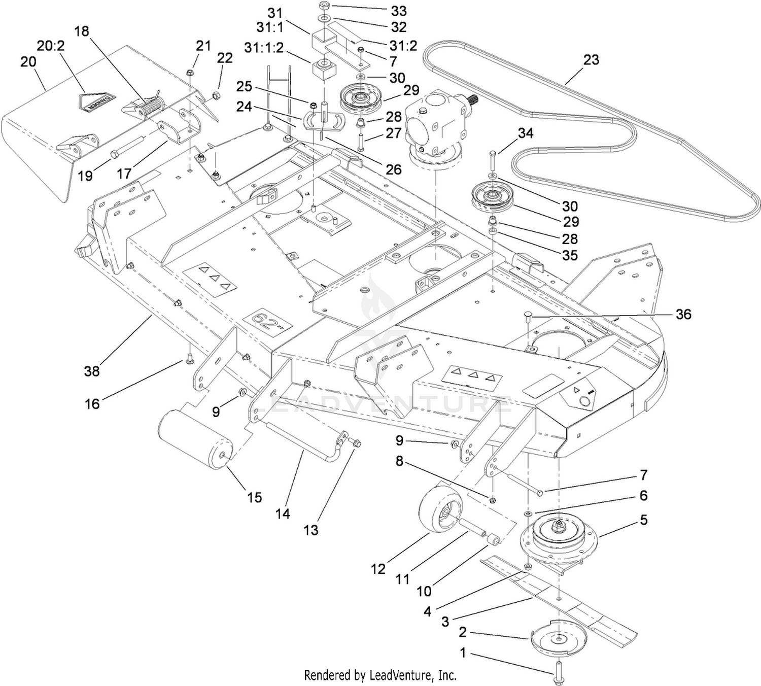 Deck, Deflector and Spindle Assembly