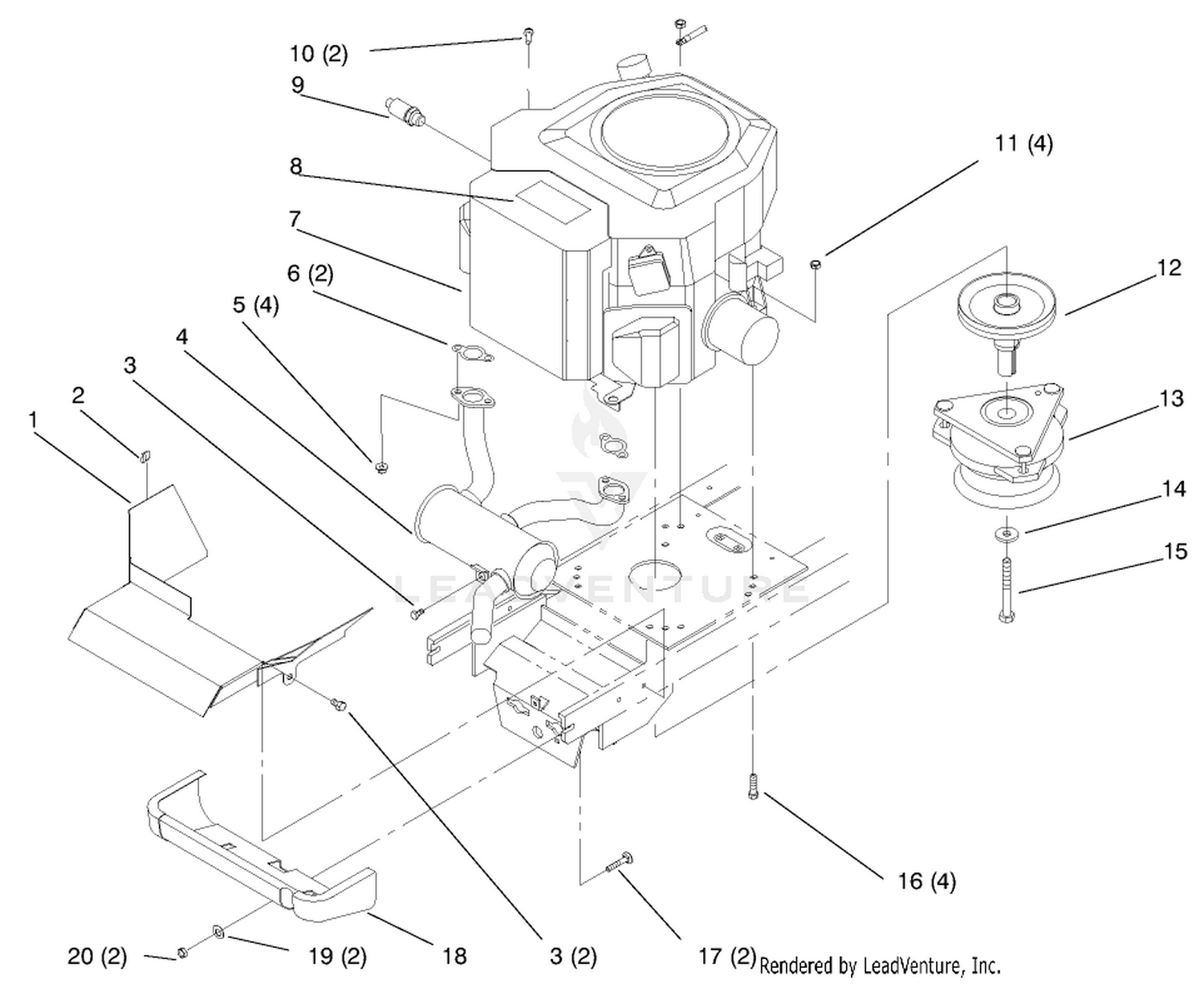 Twin Cylinder Engine, Muffler, And P.t.o.