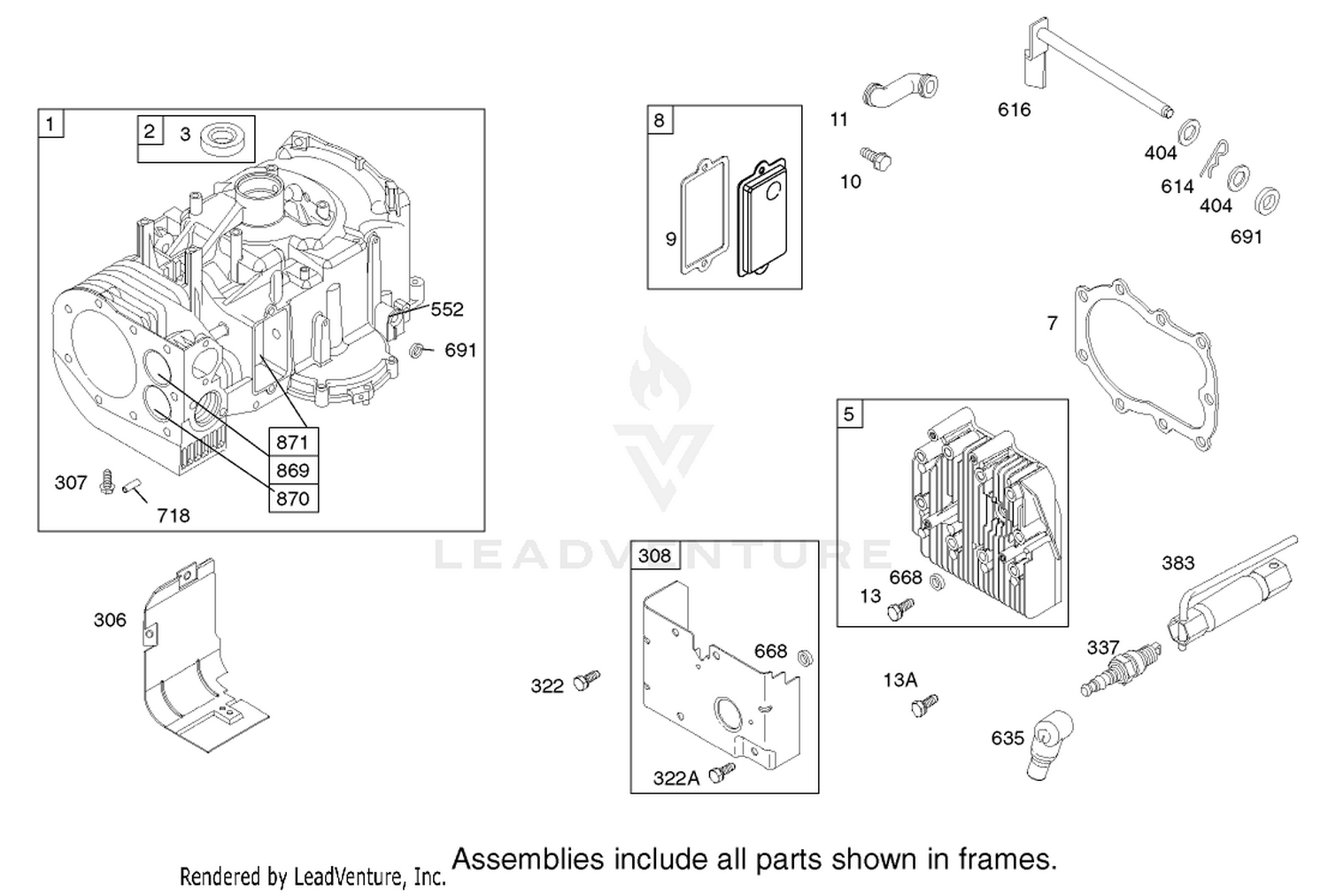 Cylinder Assembly Engine Briggs and Stratton Model 28M707-1127-E1