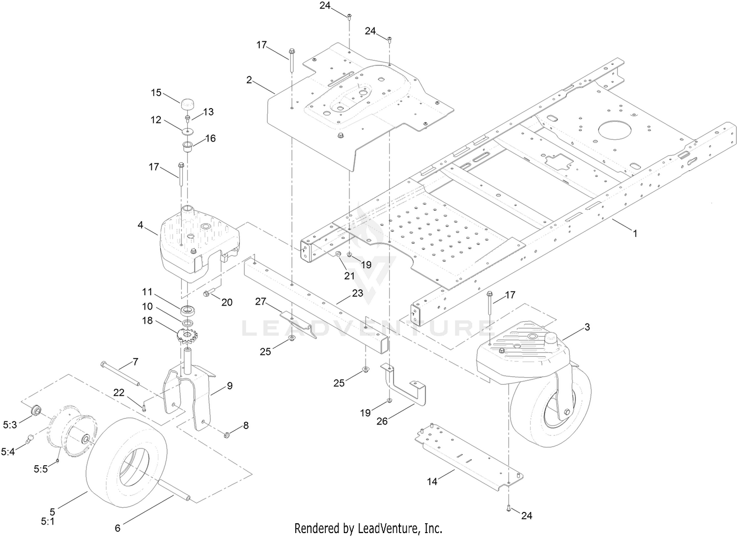 Frame, Front Axle and Caster Wheel Assembly