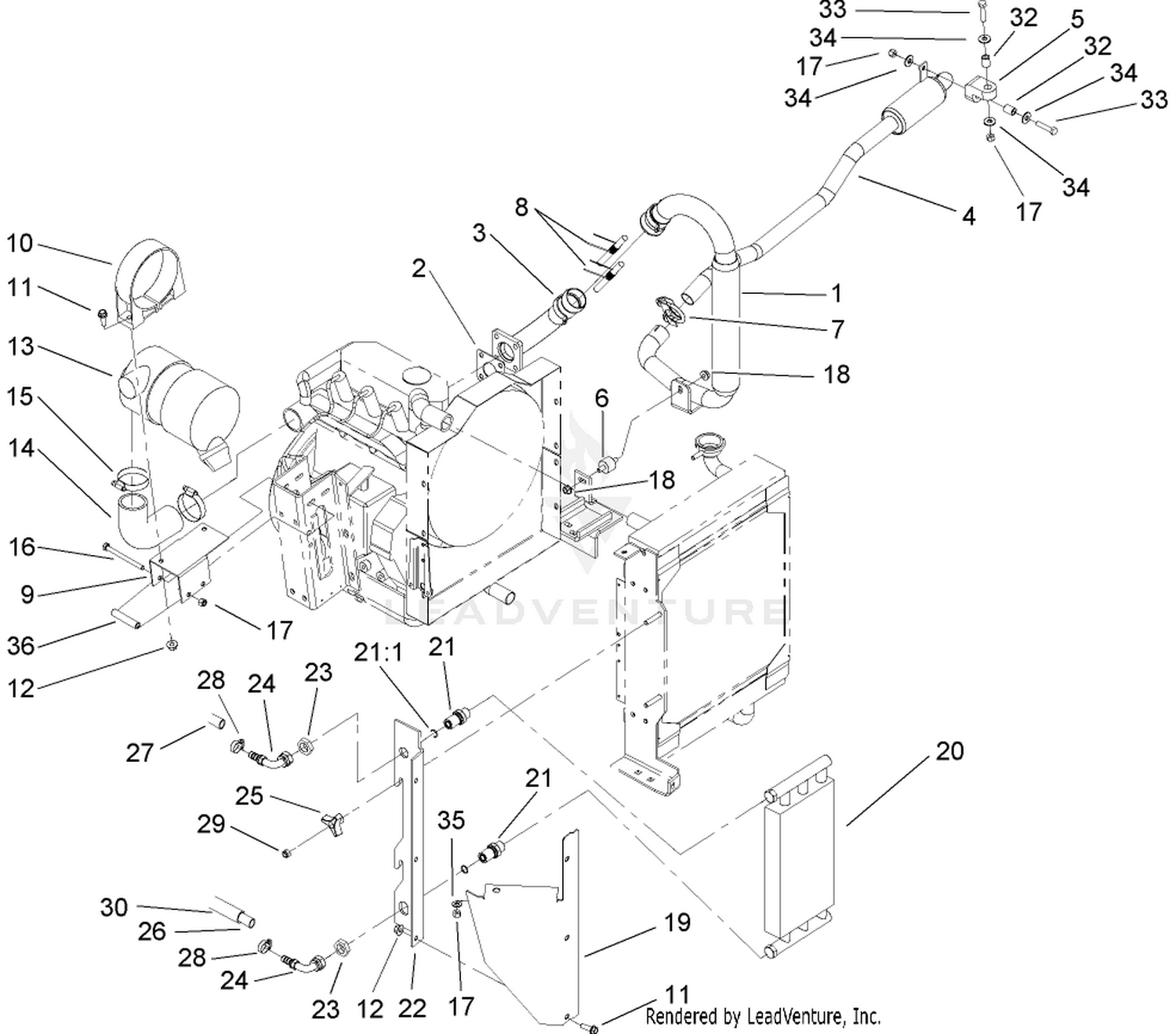 Muffler, Air Cleaner and Oil Cooler Assembly