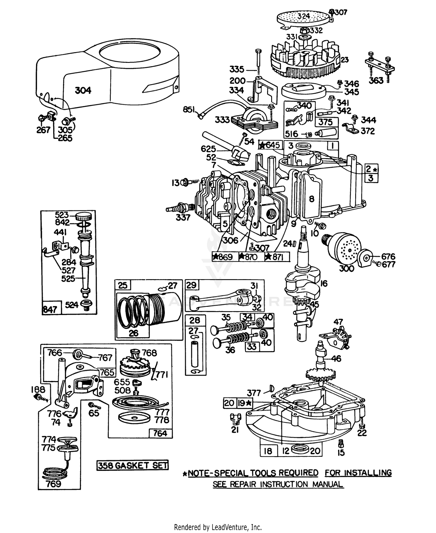 Engine Briggs  Stratton Model 93508-0193-01, Engine Briggs  Stratton Model 92908-2052-01