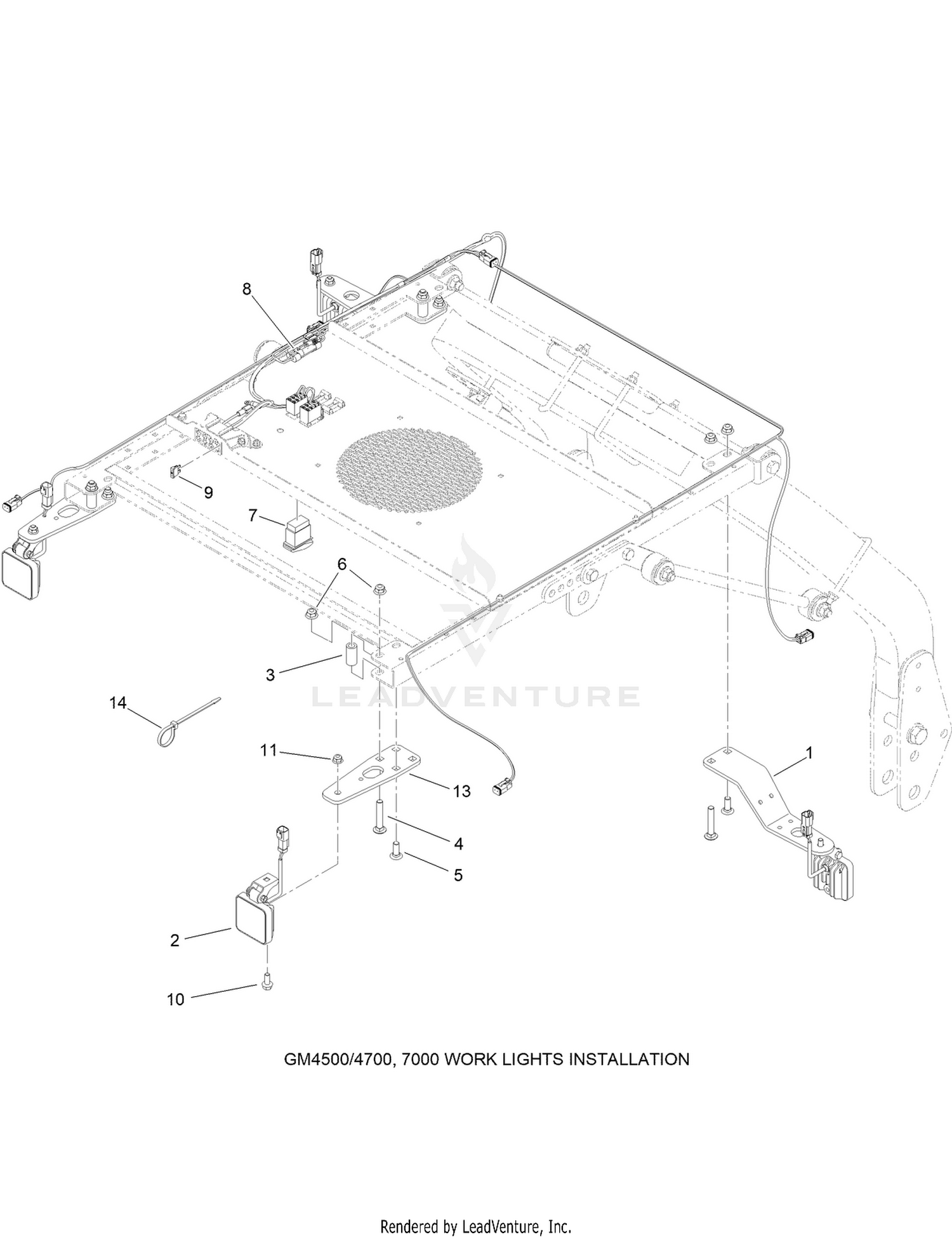 Sunshade Work Light Assembly No. 140-1554  Groundsmaster 4500/4700, 7000 Installation