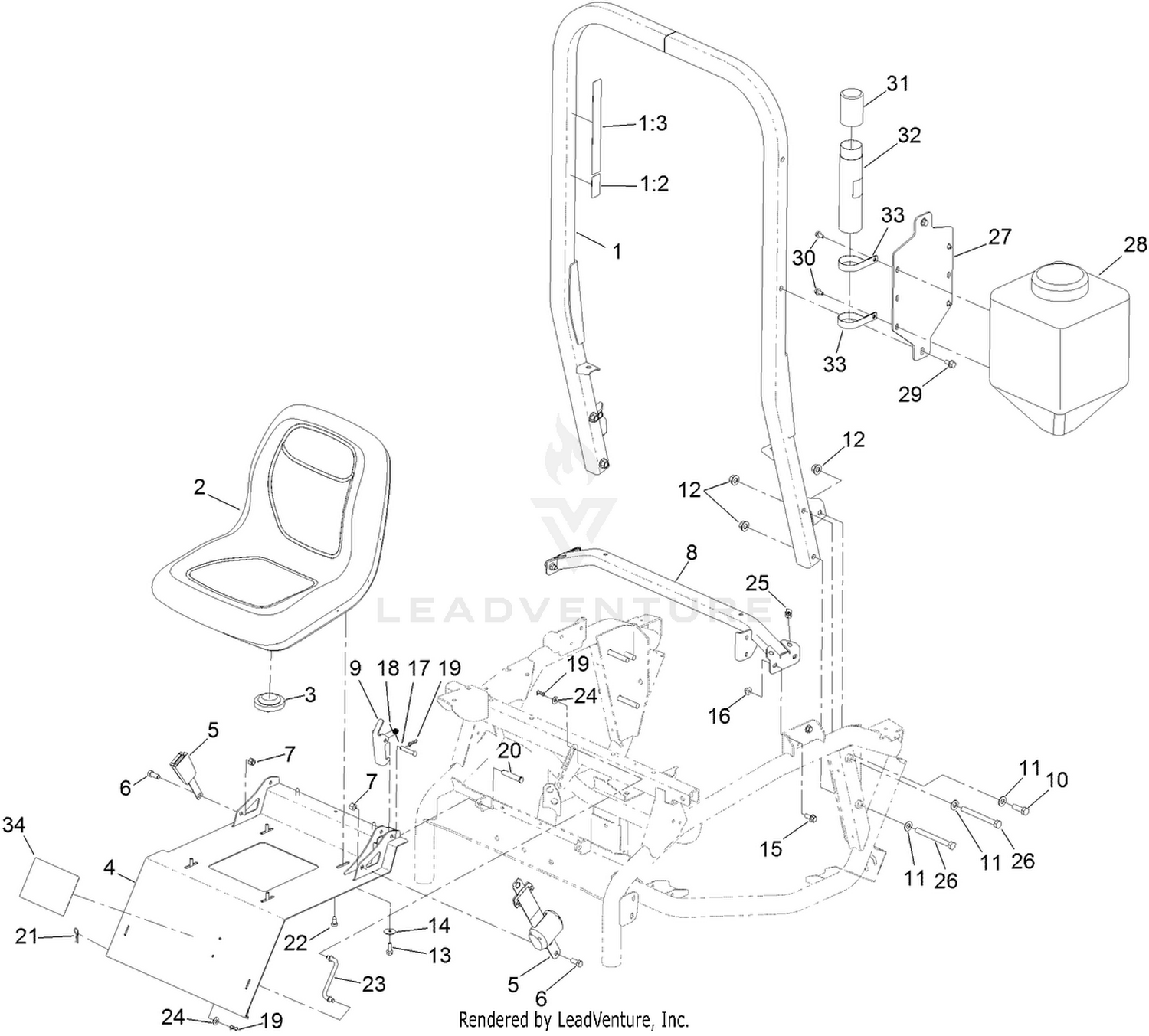 Seat and Roll-Over Protection System Assembly