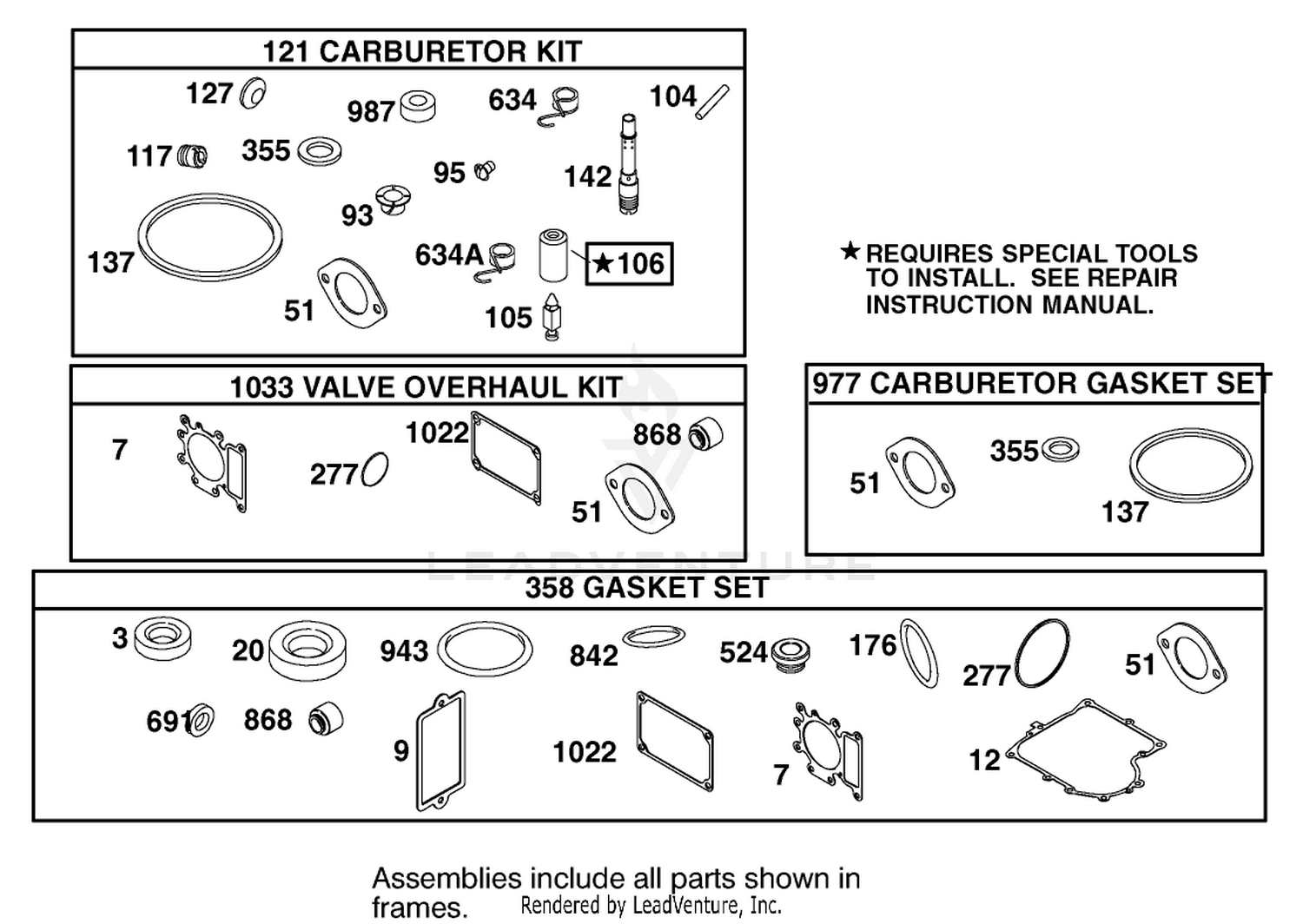 Carburetor Overhaul Kit Assembly  Briggs and Stratton 311777-0151-E1