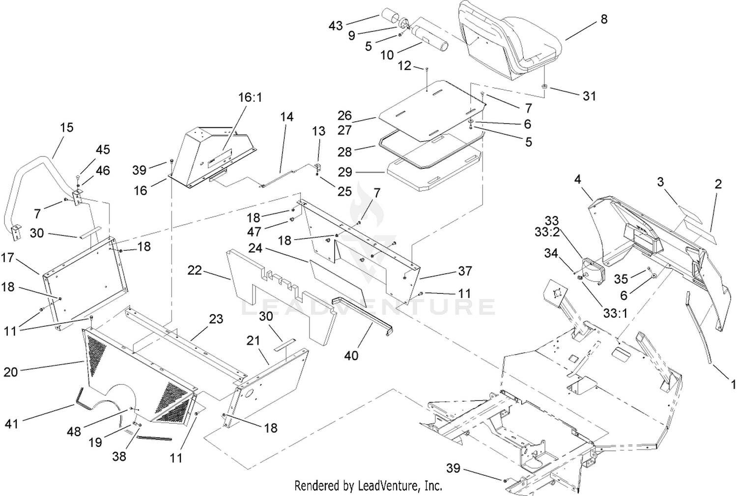 Seat, Engine Cover and Front Console Assembly