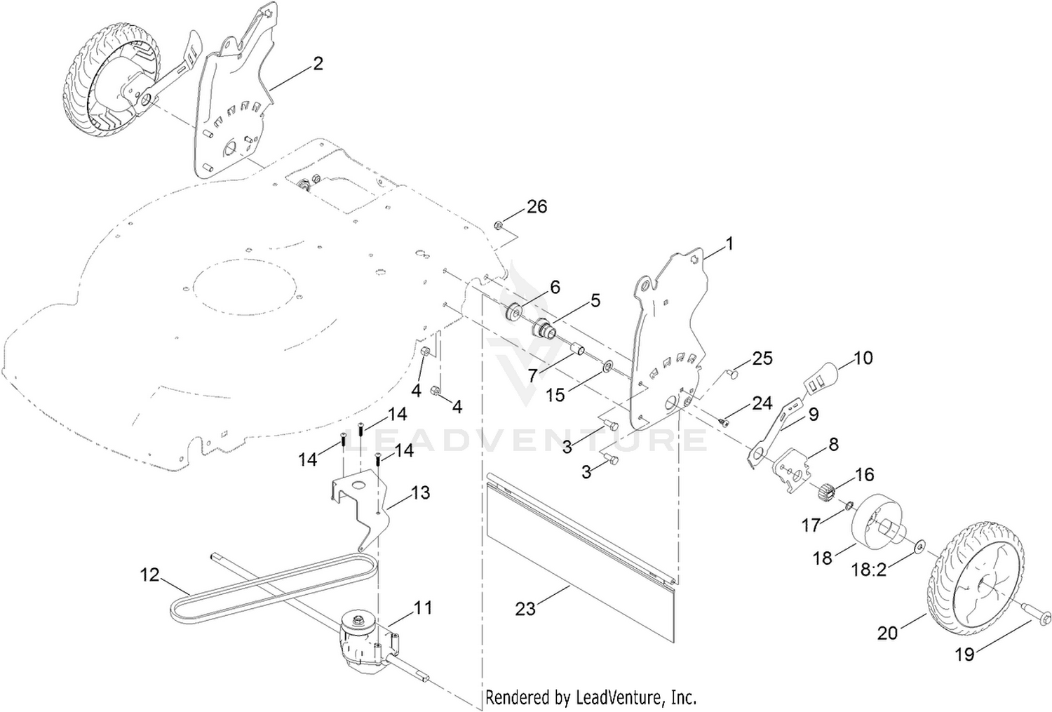 Rear Wheel and Height-of-Cut Assembly