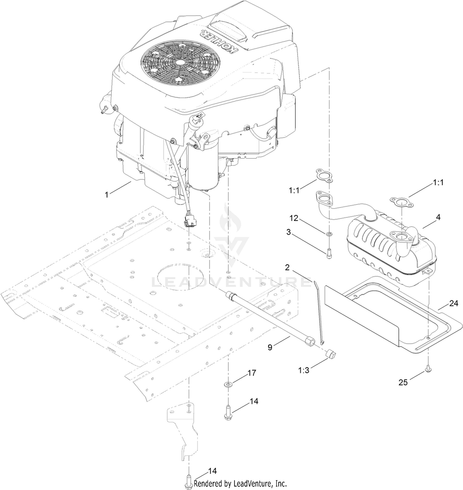 Engine and Muffler Assembly