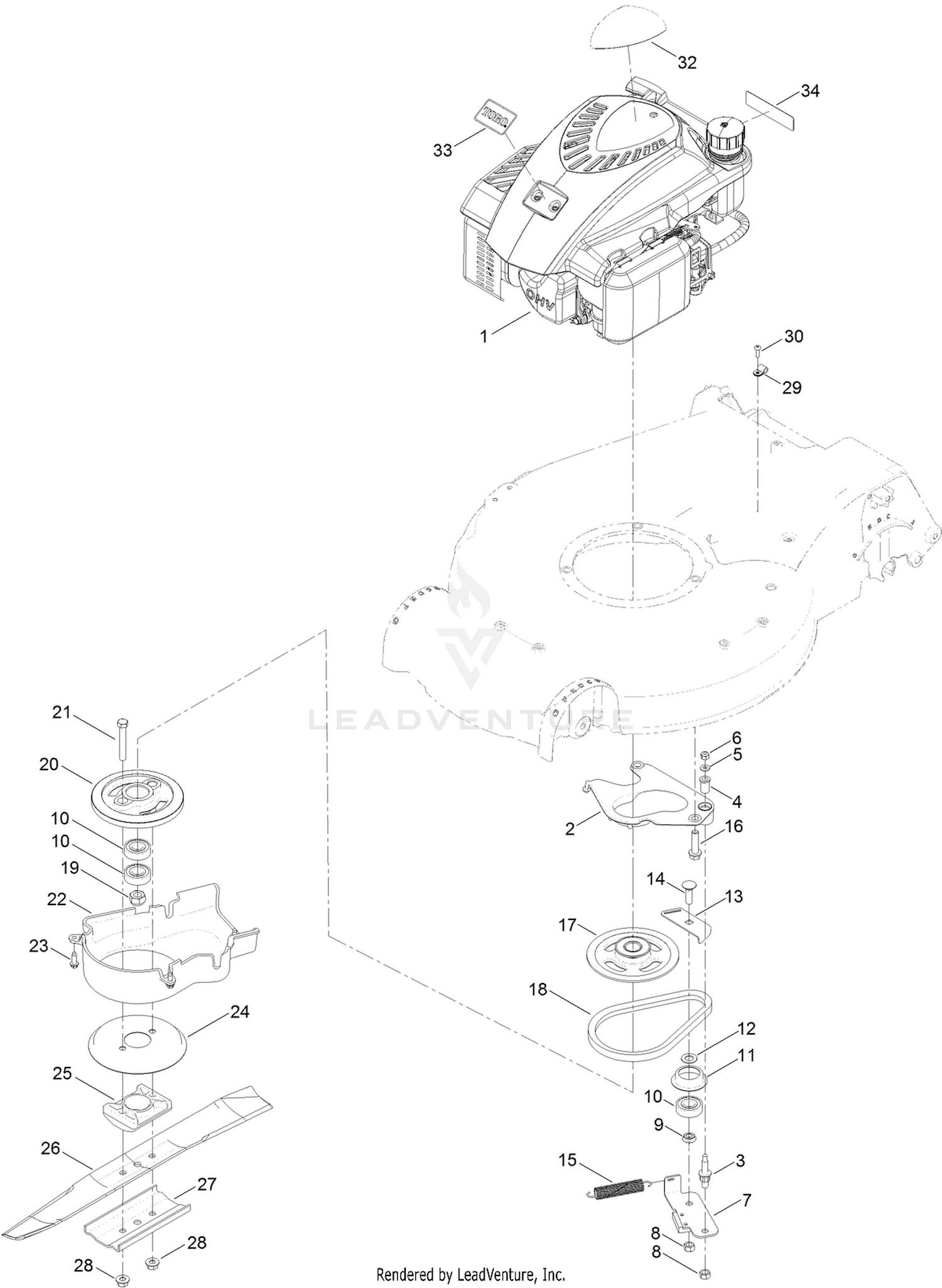 Engine and Blade Drive Assembly