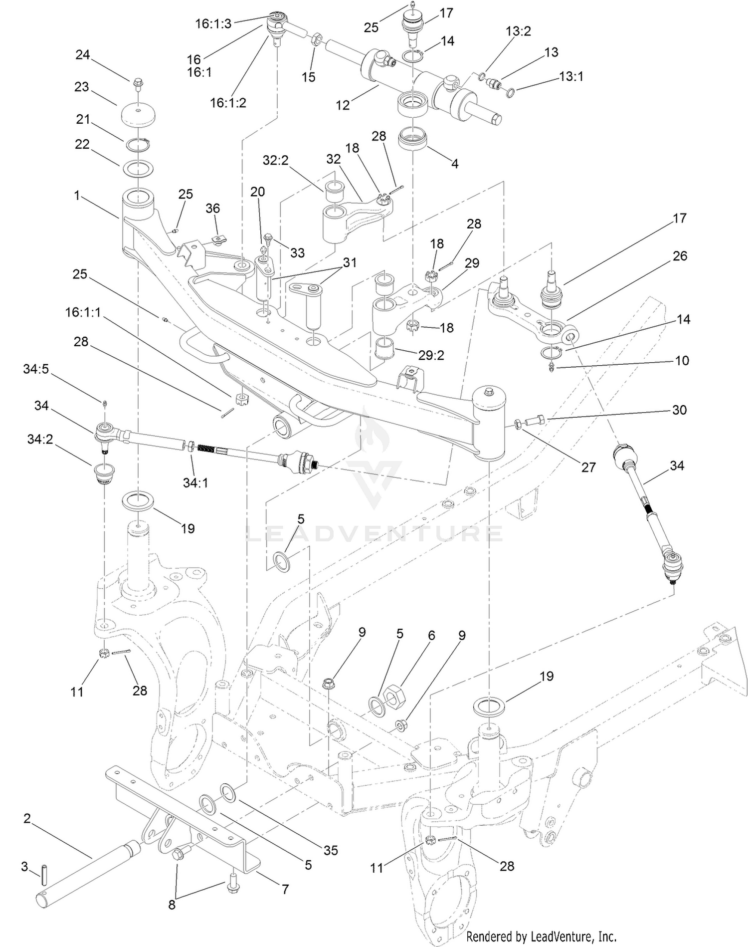 Front Axle and Tie Rod Assembly