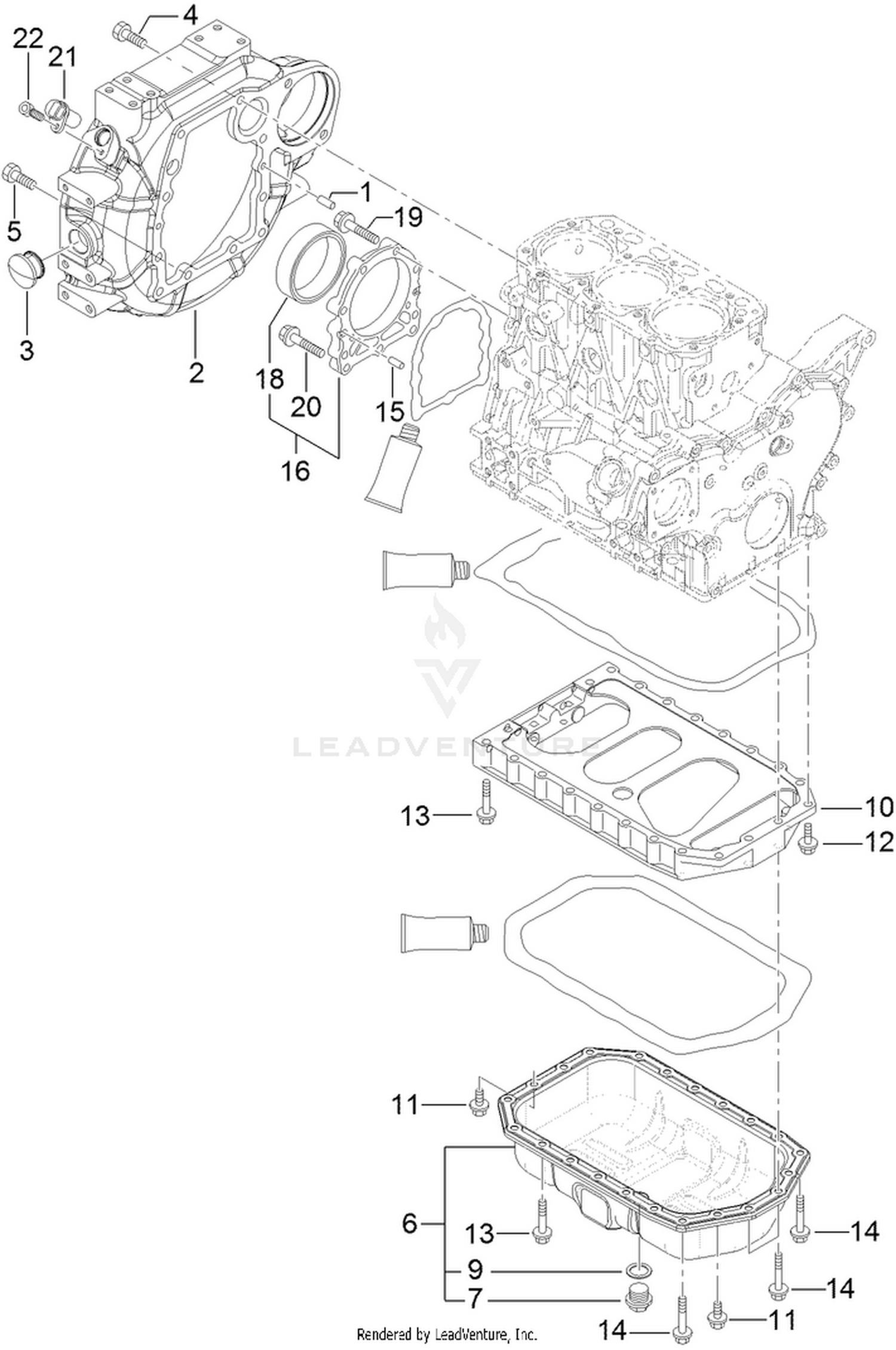 Flywheel Housing and Oil Sump Assembly