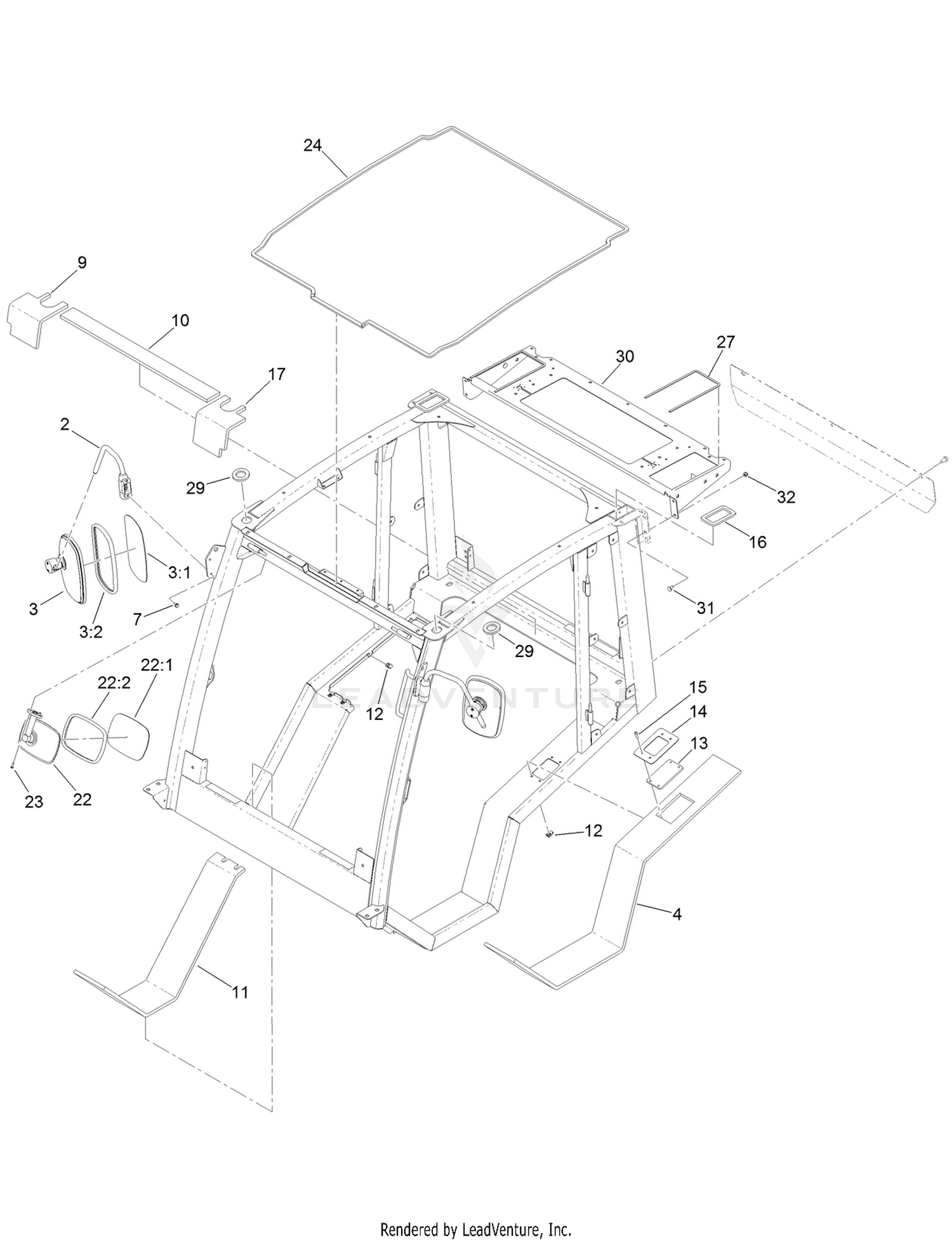 Cab Frame, Mount and Seal Assembly