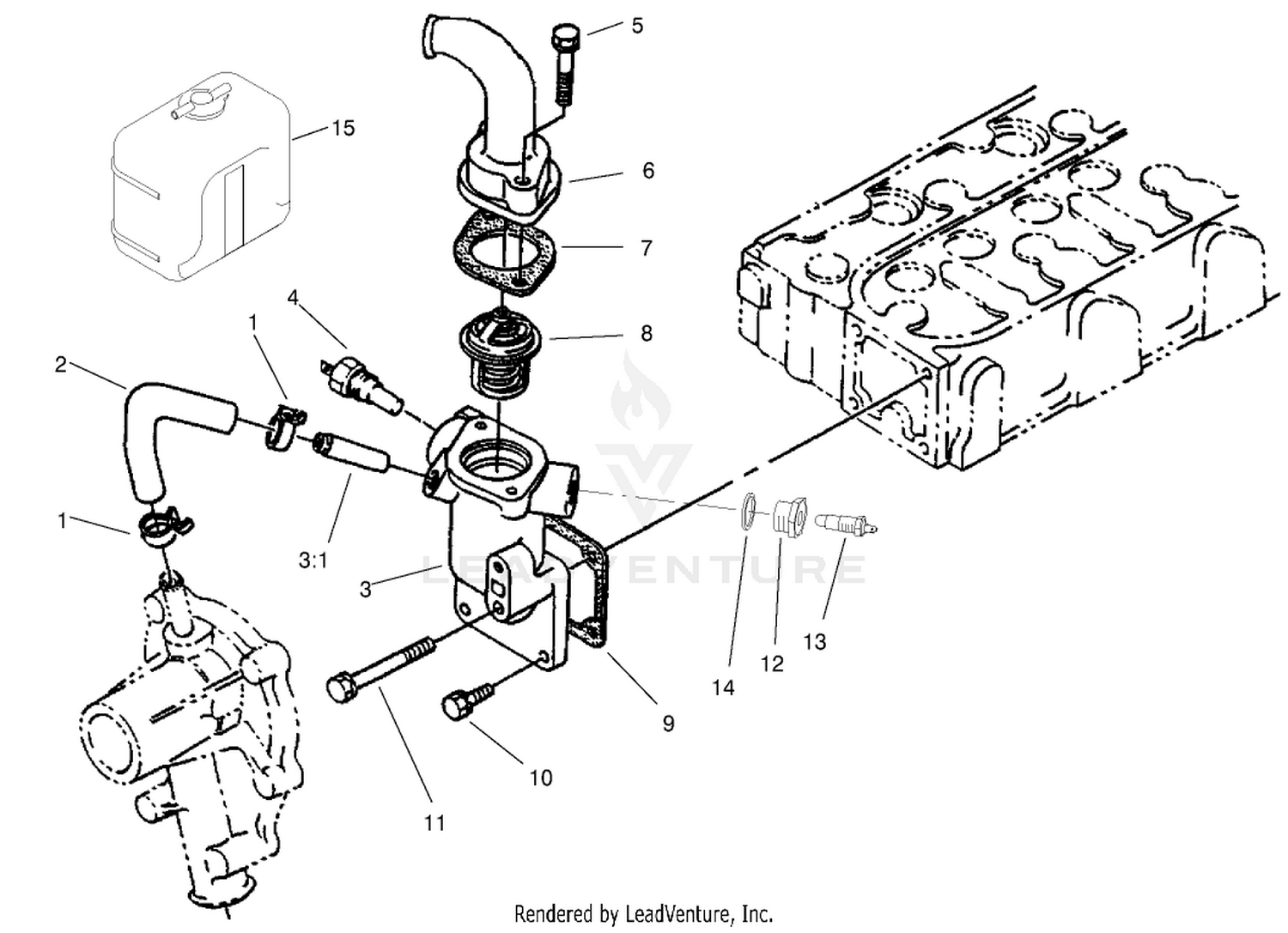 Water Flange and Thermostat Assembly