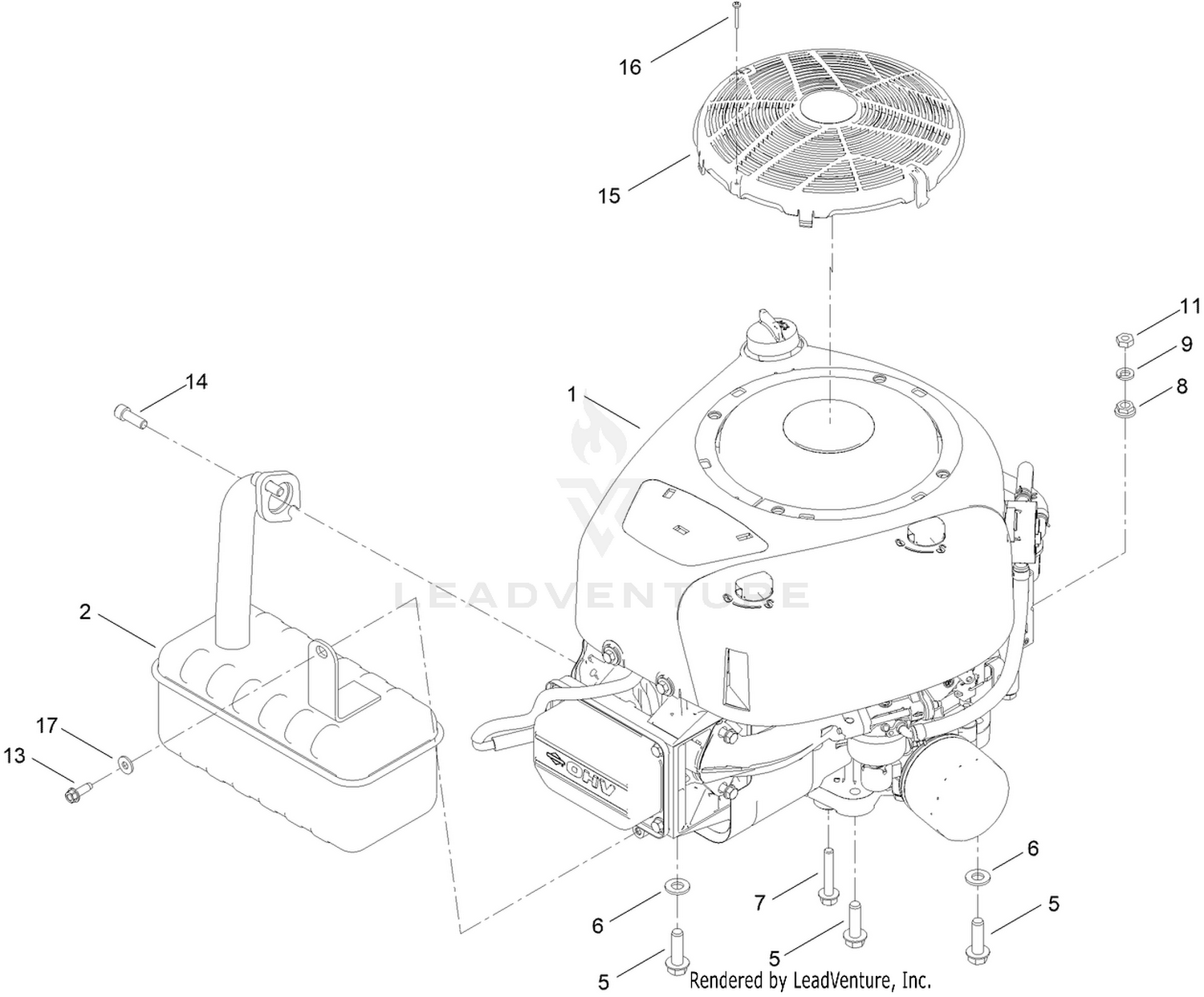 Engine and Muffler Assembly