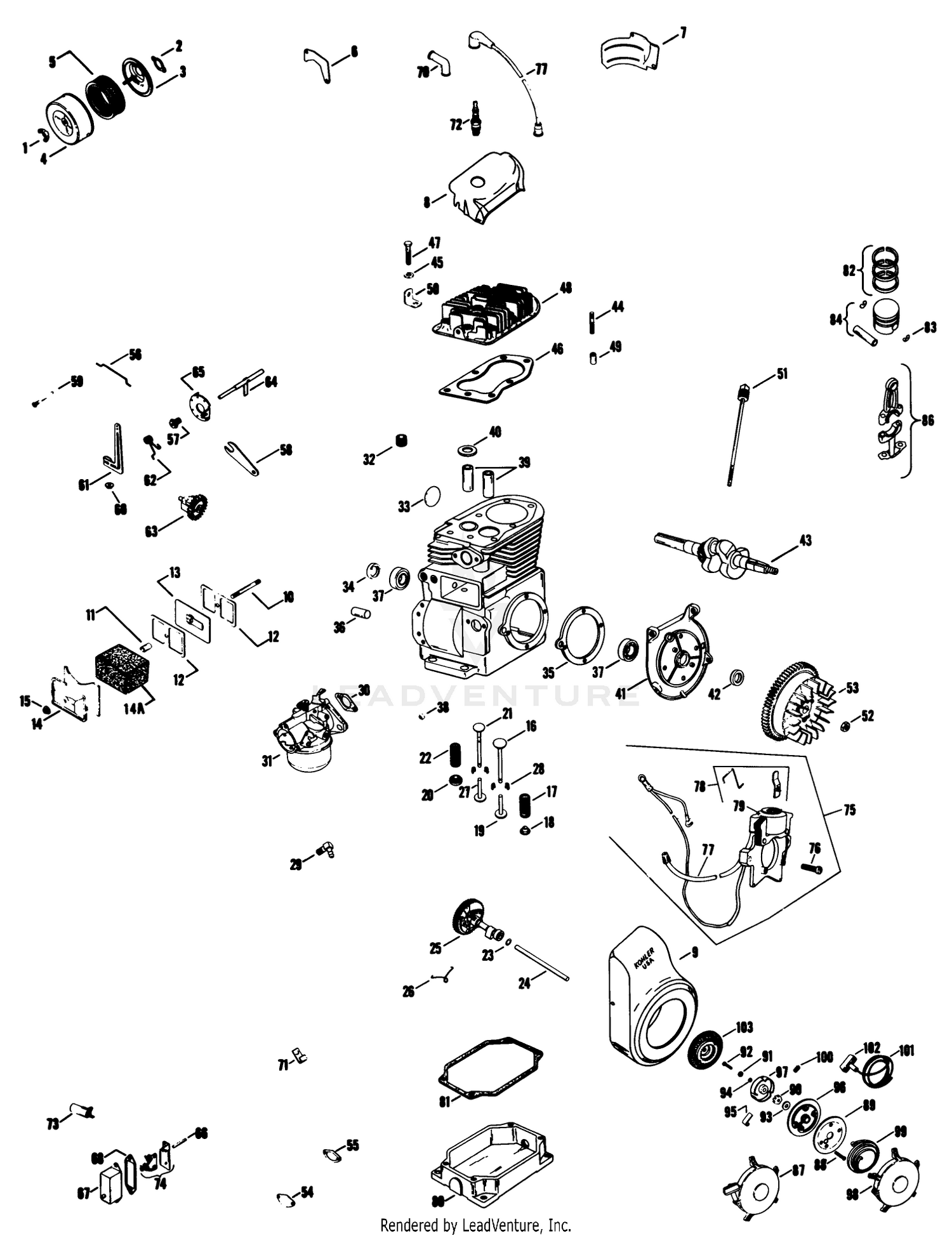 Engine Kohler Model No. K161t Spec. No. 281283j