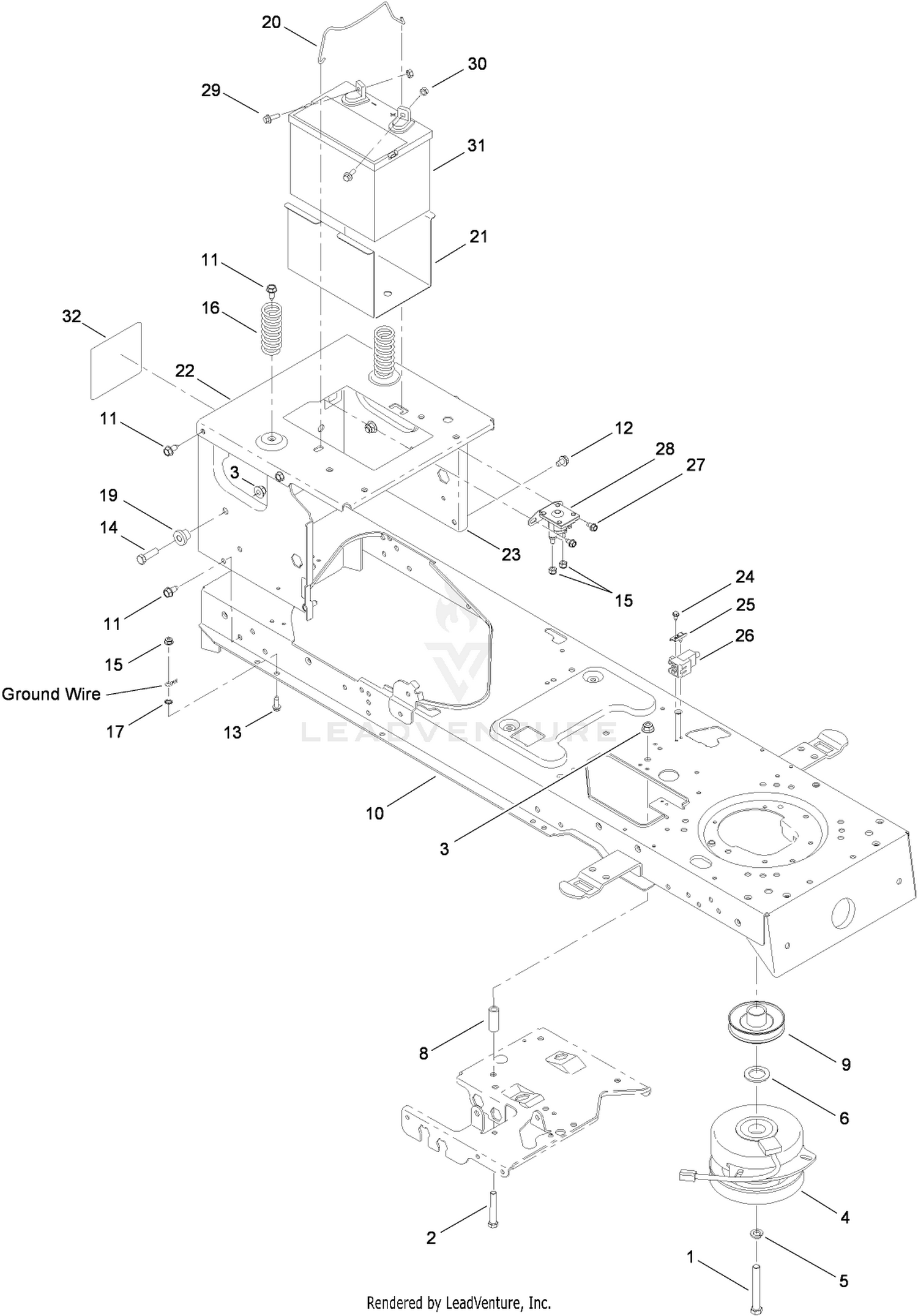Frame, Battery and Electric PTO Assembly