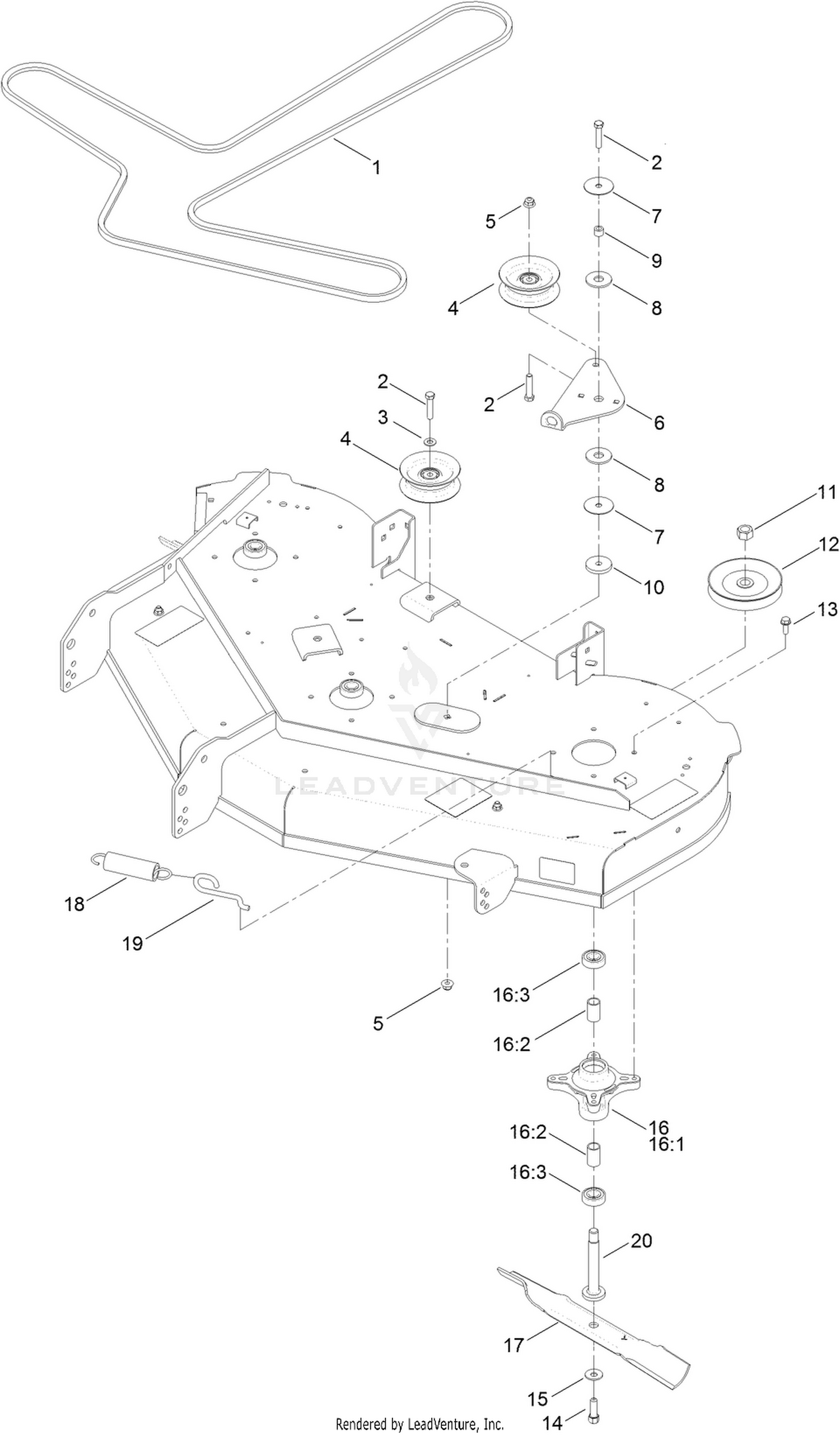 50 Inch Deck Belt, Spindle and Blade Assembly