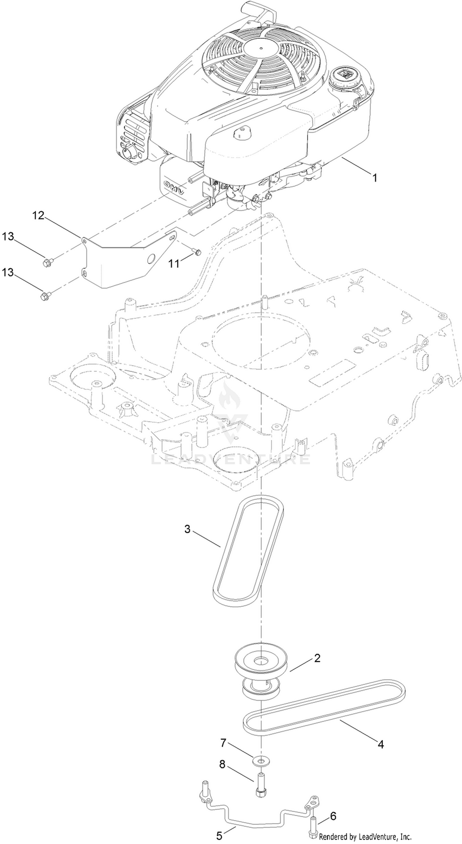 Engine and Pulley Assembly