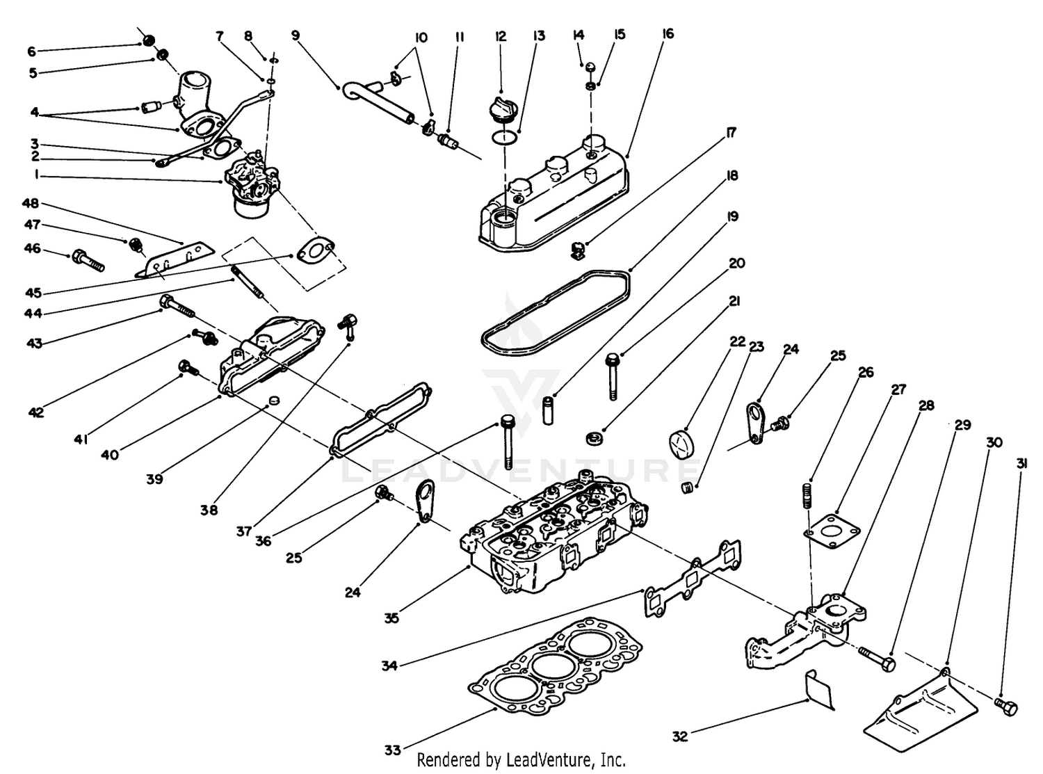Carburetor, Cylinder Head And Manifold Assemblies