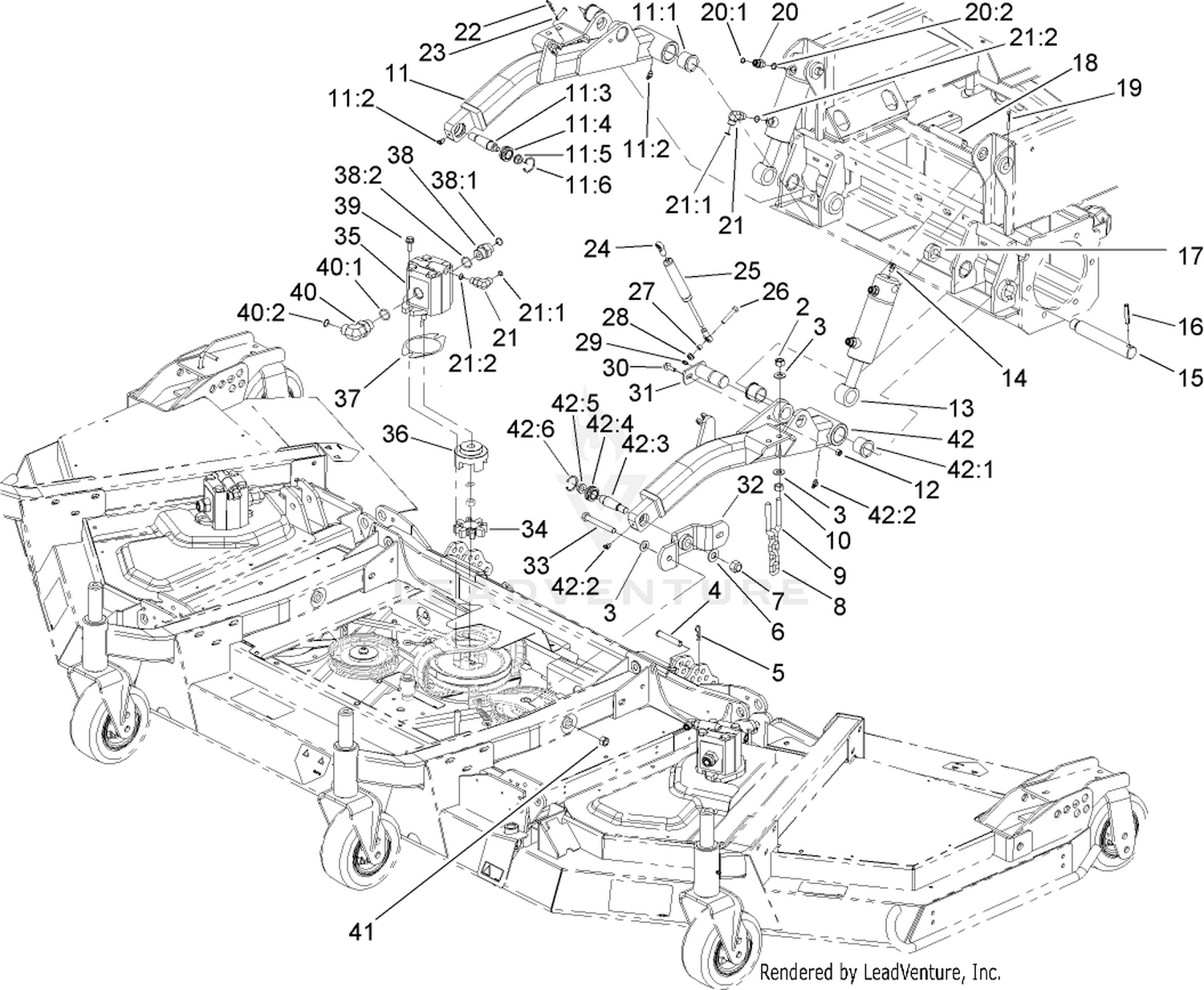 Front Deck Lift Arm and Cylinder Assembly