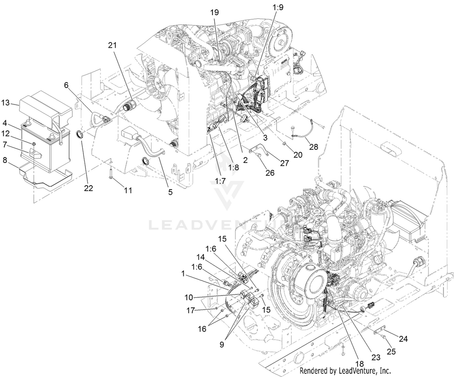 Engine Wiring Harness and Battery Assembly