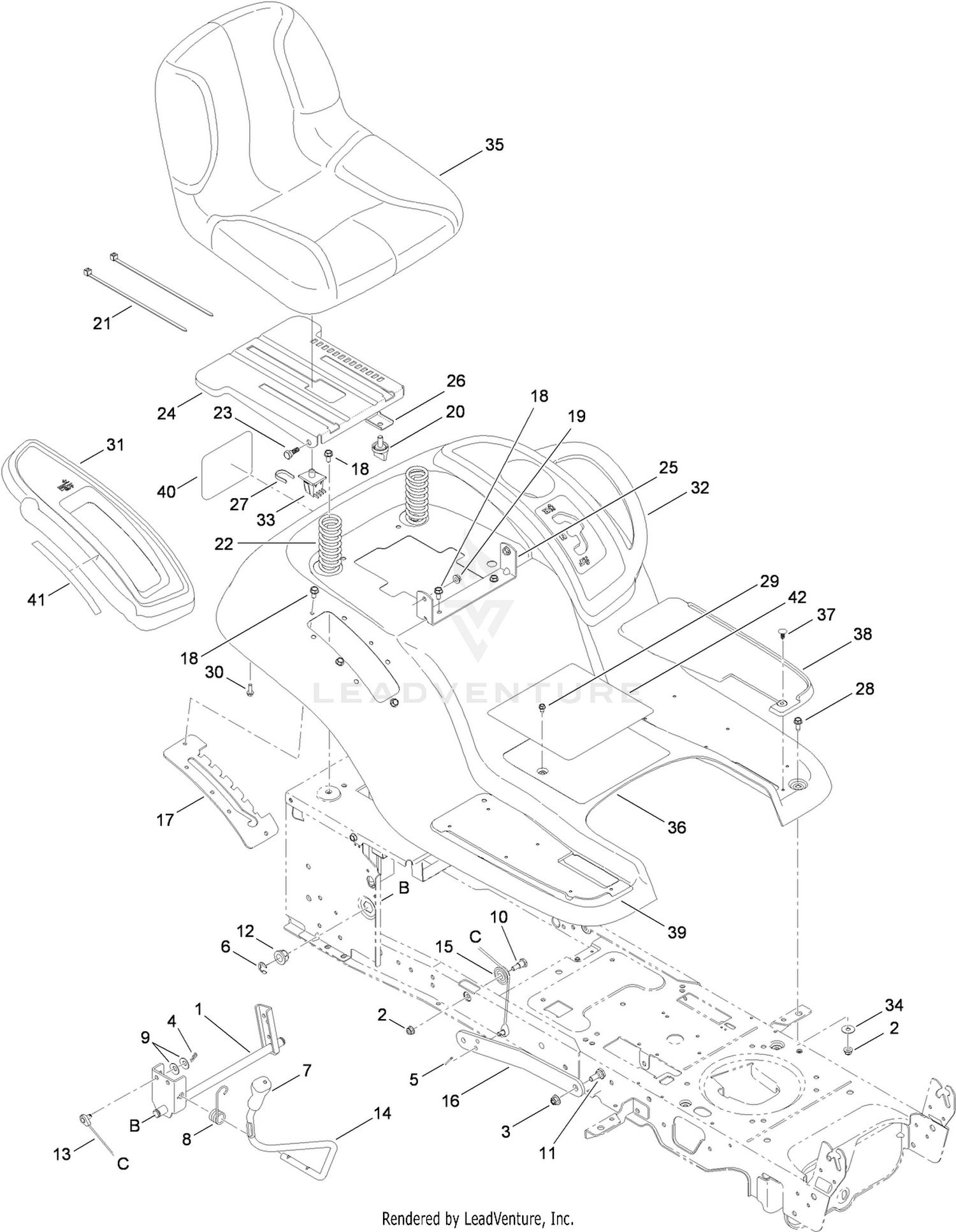 Seat, Fender and Deck Lift Assembly