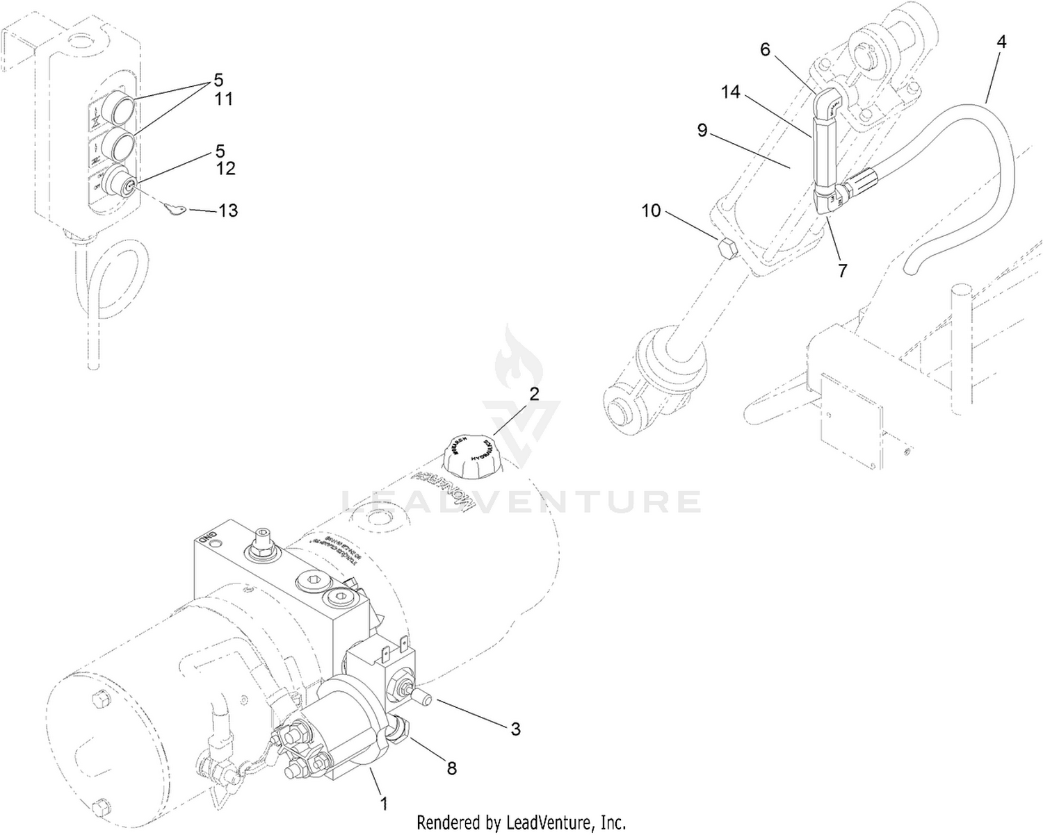Solenoid, Push Button Control and  Hydraulic Cylinder Assembly