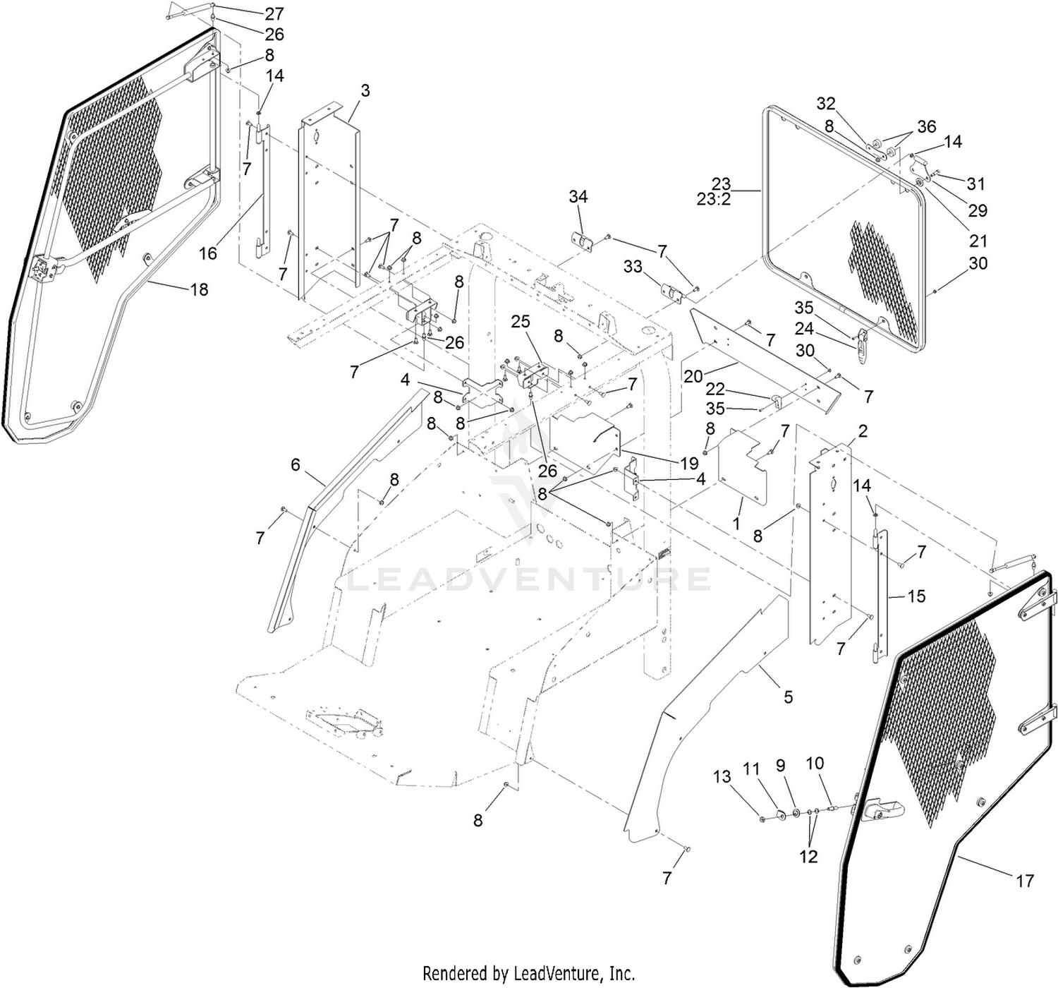 Door Cage and Rear Screen Assembly