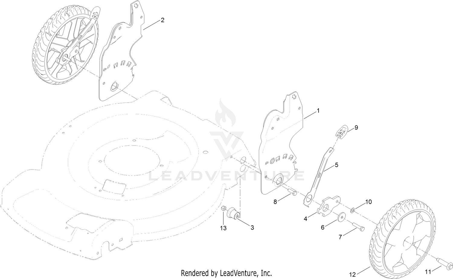 Rear Wheel and Height-of-Cut Assembly