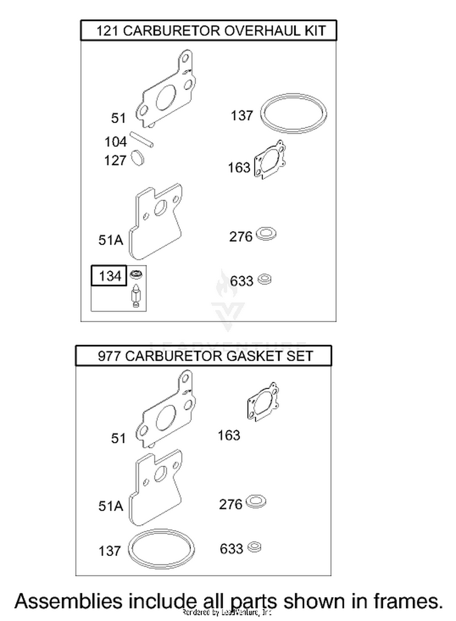 Carburetor Overhaul Kit Assembly Briggs and Stratton Model 122607-0116-E1
