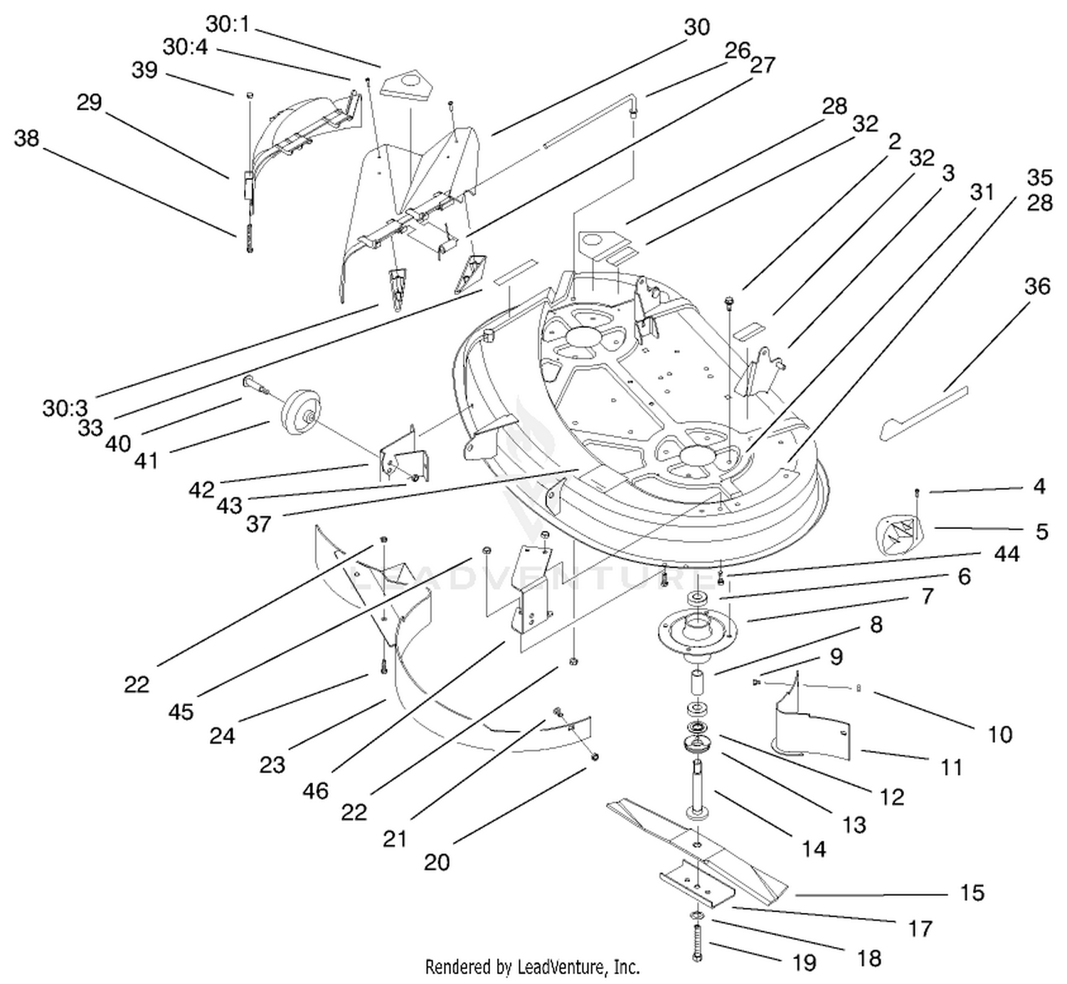 38" Deck Components Assembly