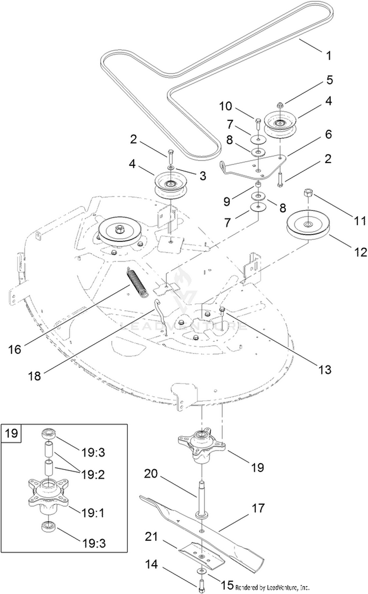 42 Inch Deck Belt, Spindle and Blade Assembly