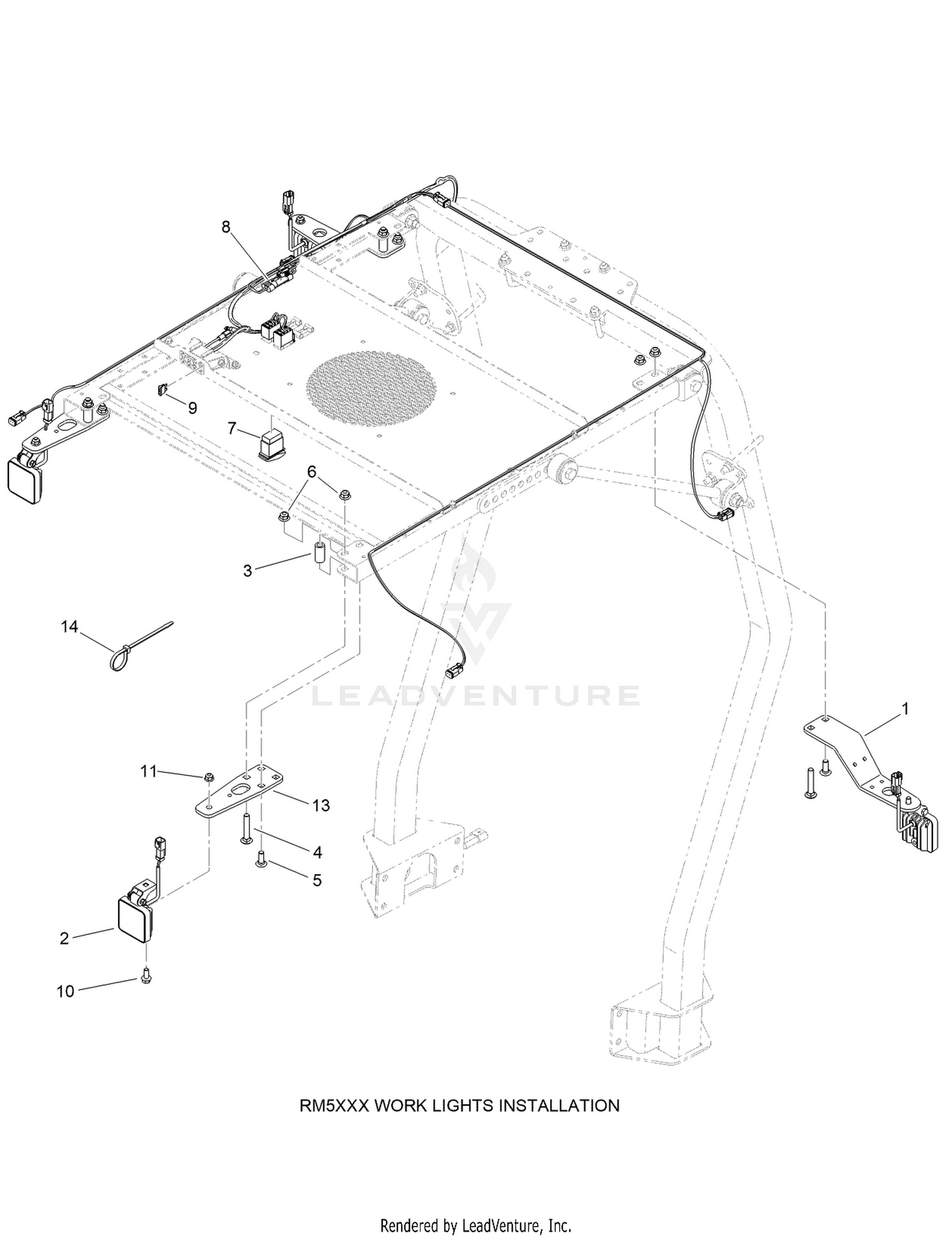 Sunshade Work Light Assembly No. 140-1554  Reelmaster 5XXX Installation