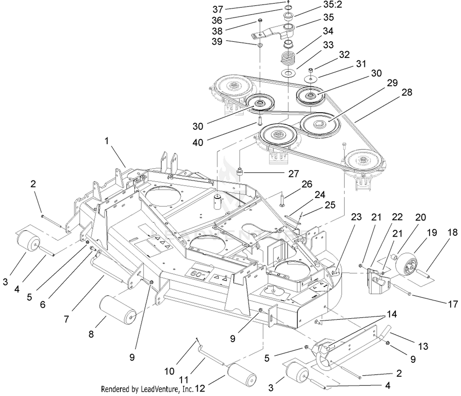 Deck, Roller, Belt and Pulley Assembly