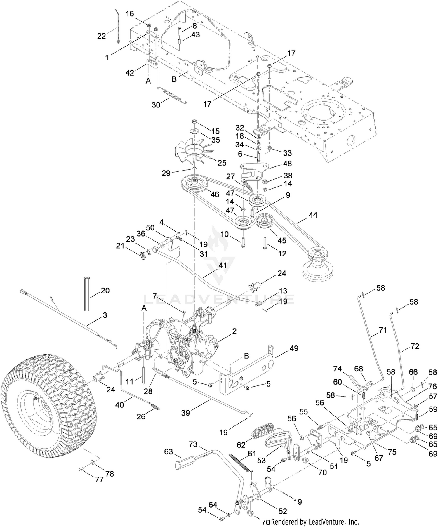 Transmission, Belt and Control Pedal Assembly