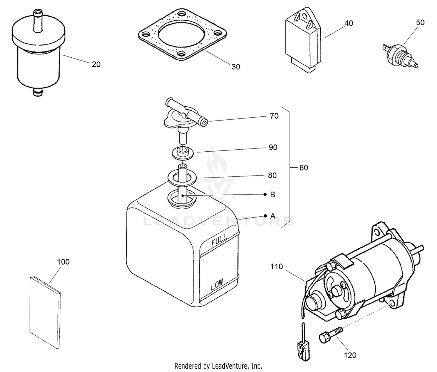 Fuel Filter, Starter and Overflow Bottle Assemblies