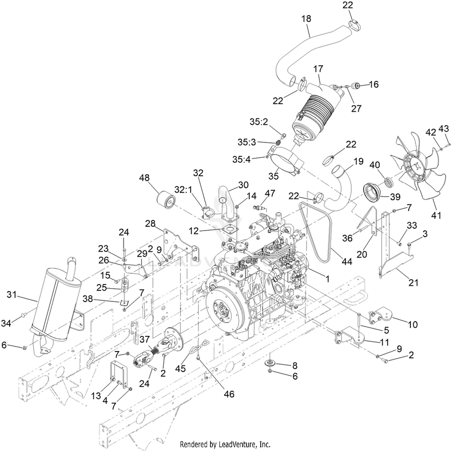 Engine, Air Cleaner and Drive Shaft Assembly