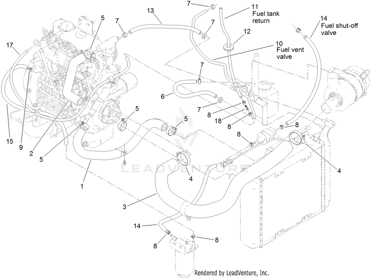 Radiator, Air and Fuel Line Assembly