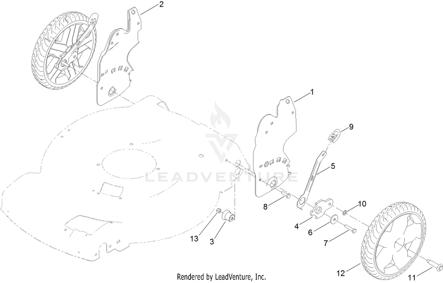 Rear Wheel and Height-of-Cut Assembly