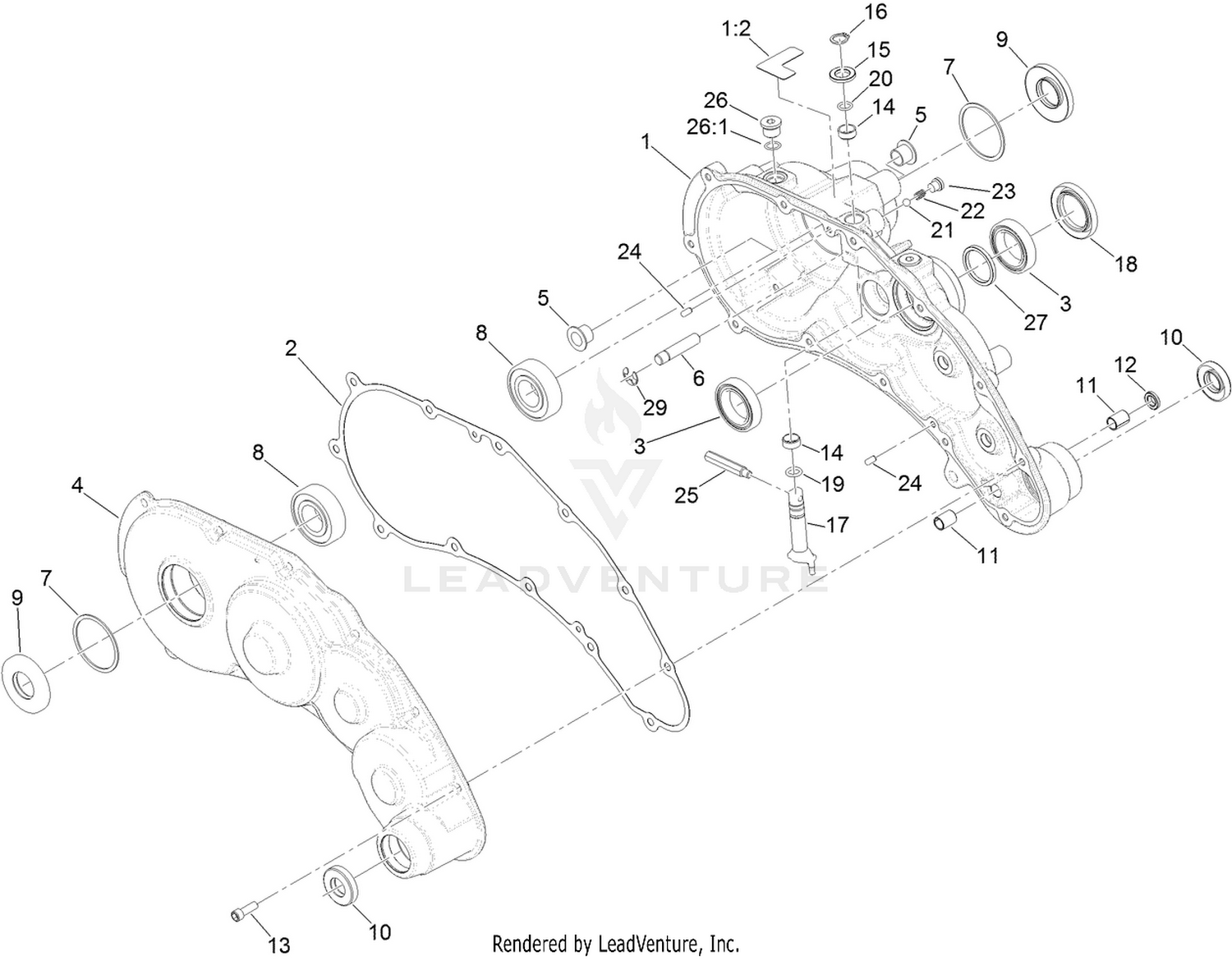 Transmission Gearbox Assembly No. 140-9324  Transmission Case Assembly