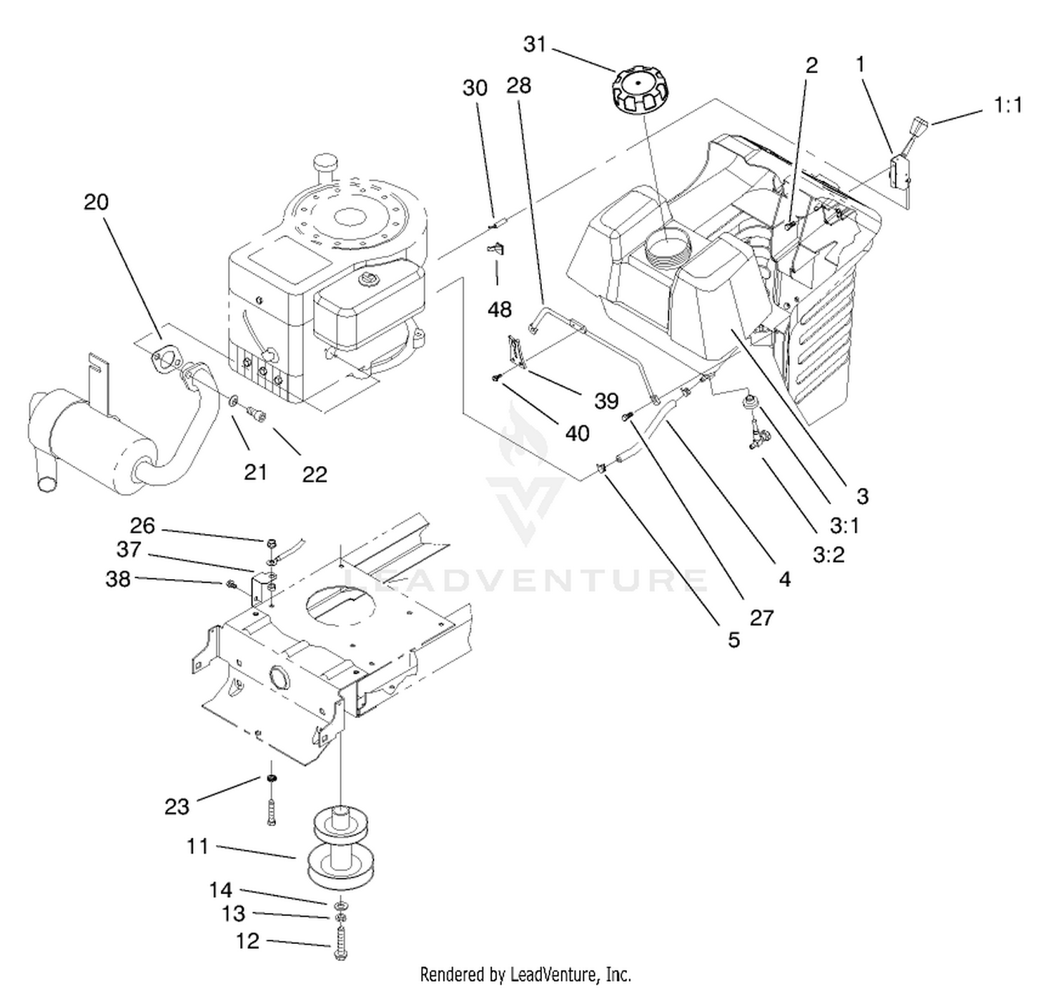 Gas Tank And Engine Pulley Assembly