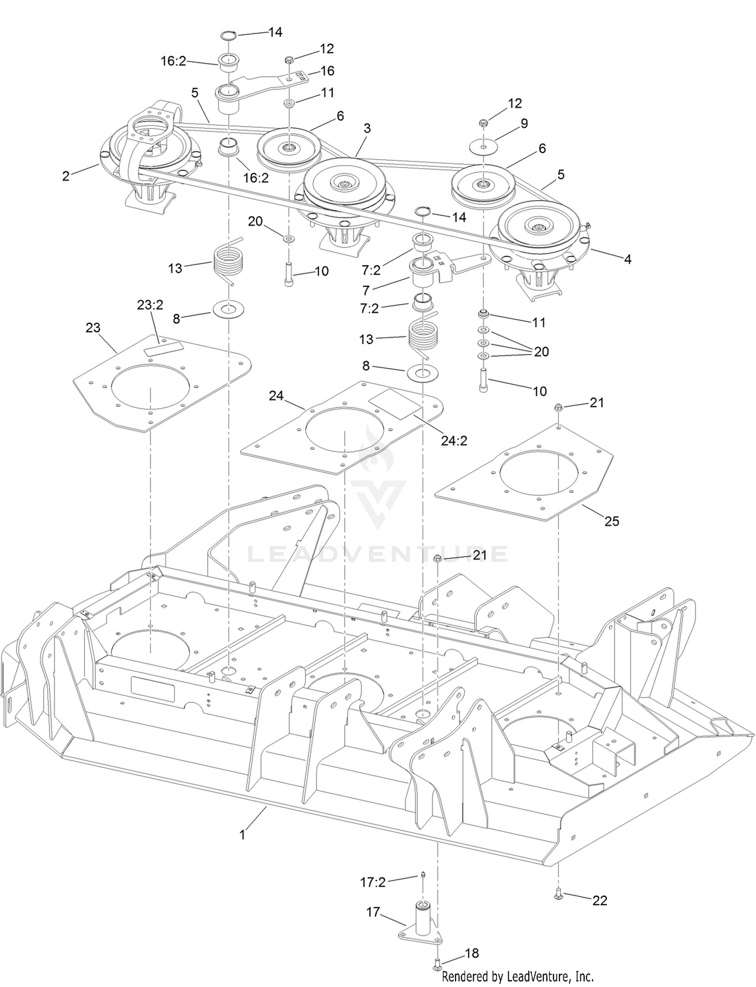 Right Hand Deck Belt, Pulley and Spindle Assembly