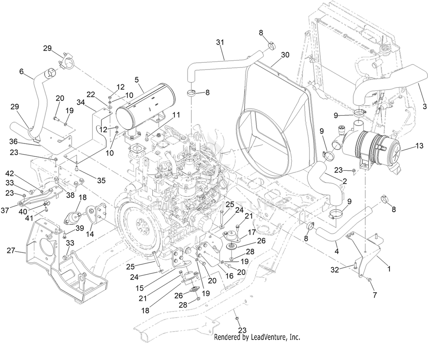 Engine Mount, Exhuast and Air Cleaner Assembly