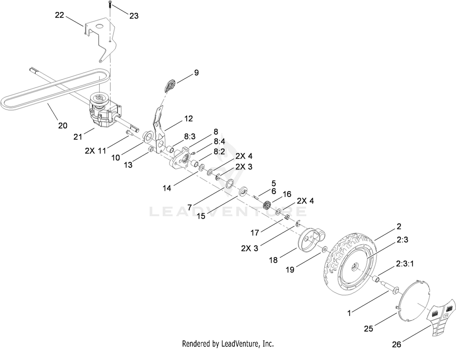 Transmission, Rear Wheel and Height-of-Cut Assembly