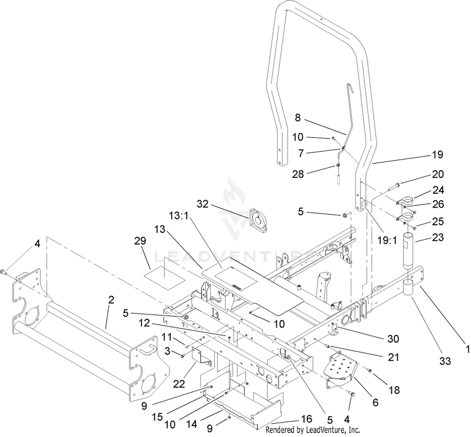 Frame, Platform and  Roll-Over Protection System Assembly