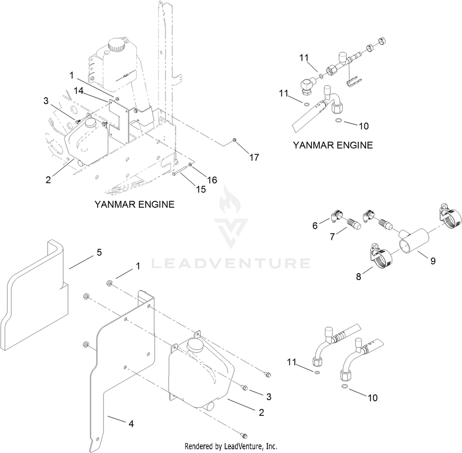 Washer Tank, Heater and Air Conditioning Connection Assembly