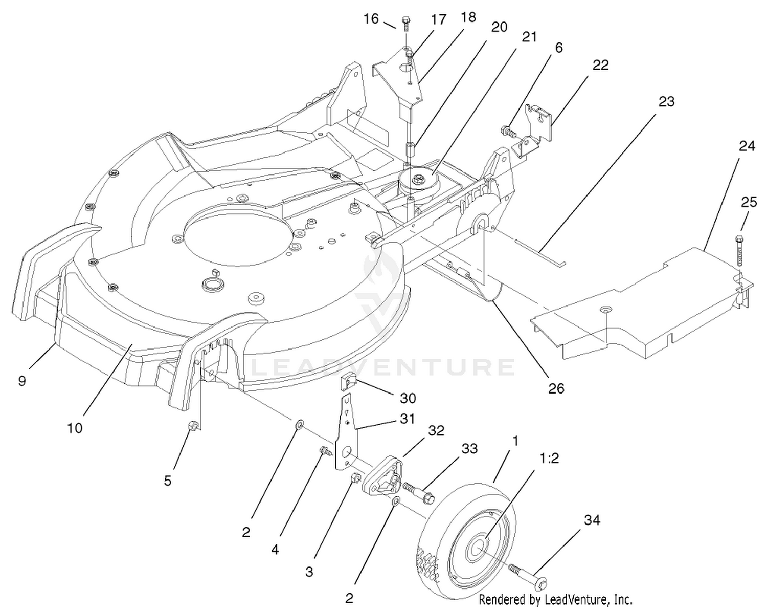 Housing, Handle Brackets And Wheel Assembly
